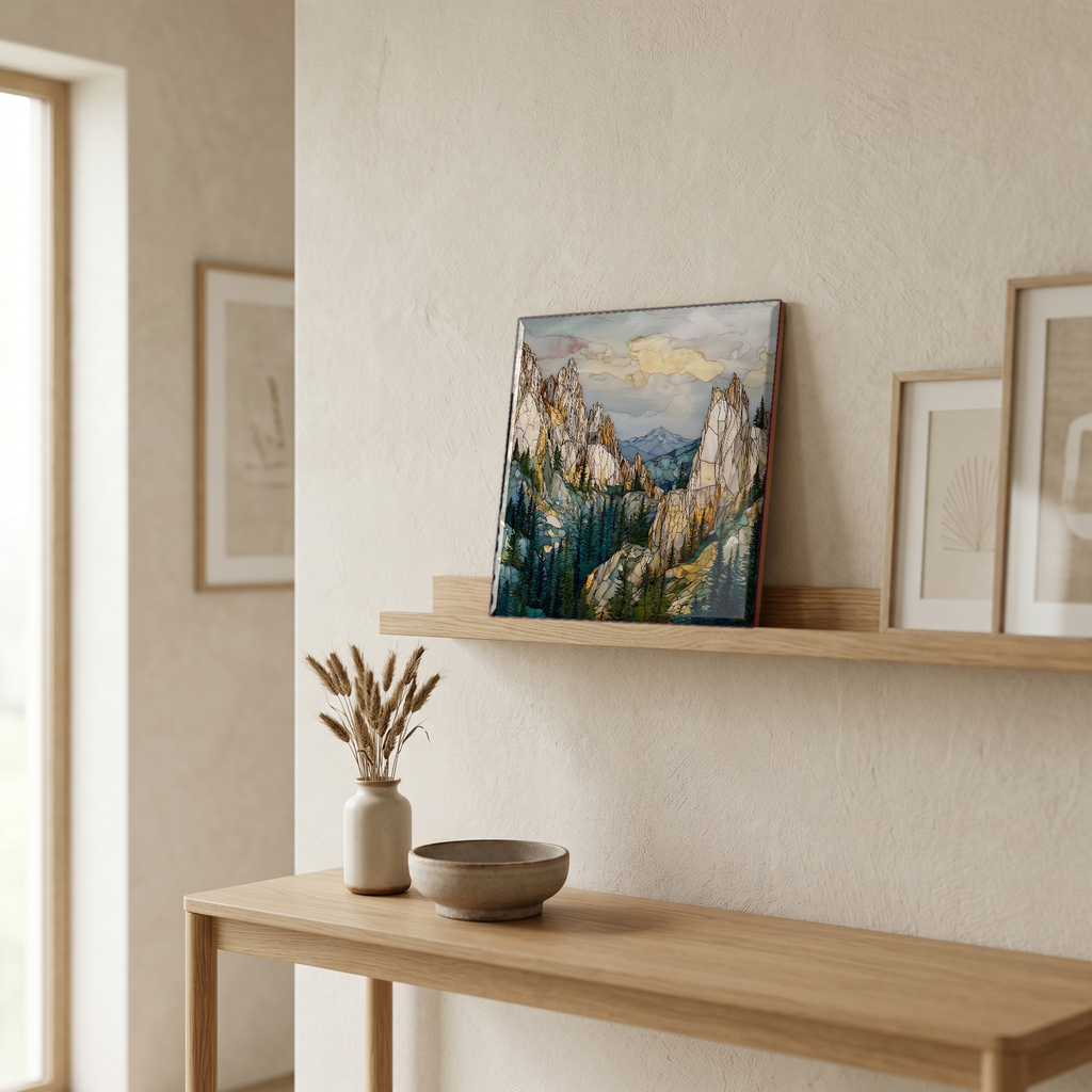 On a picture ledge, where the light comes in.