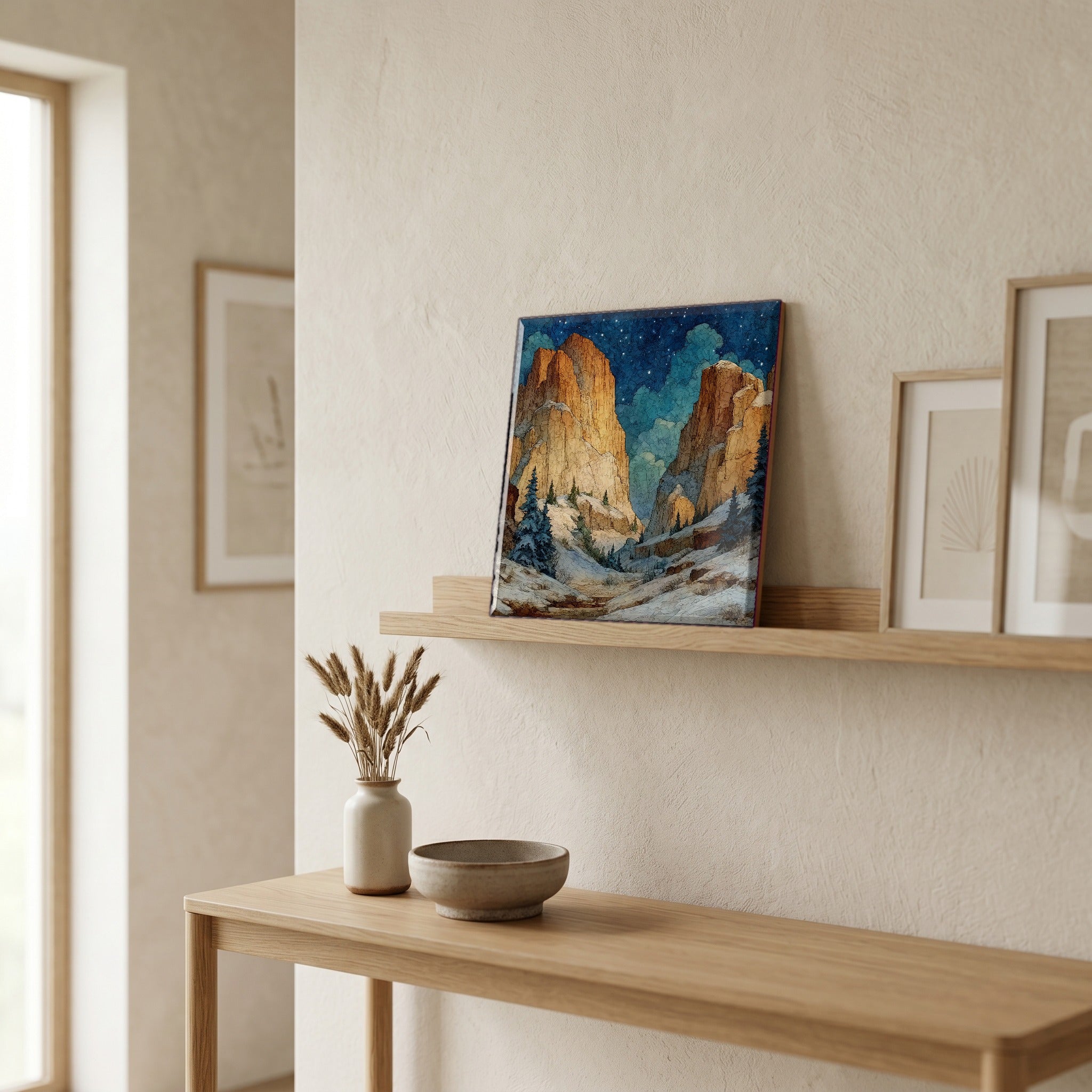 In the entryway, first thing you see.