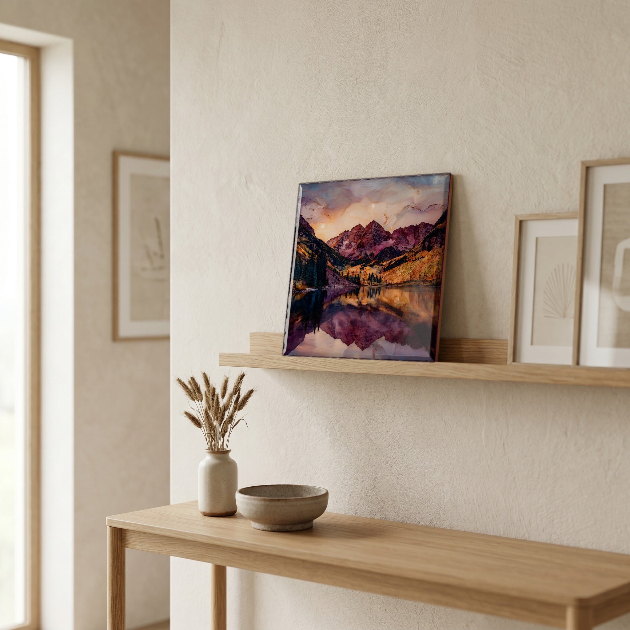 On a picture ledge, where the light comes in.