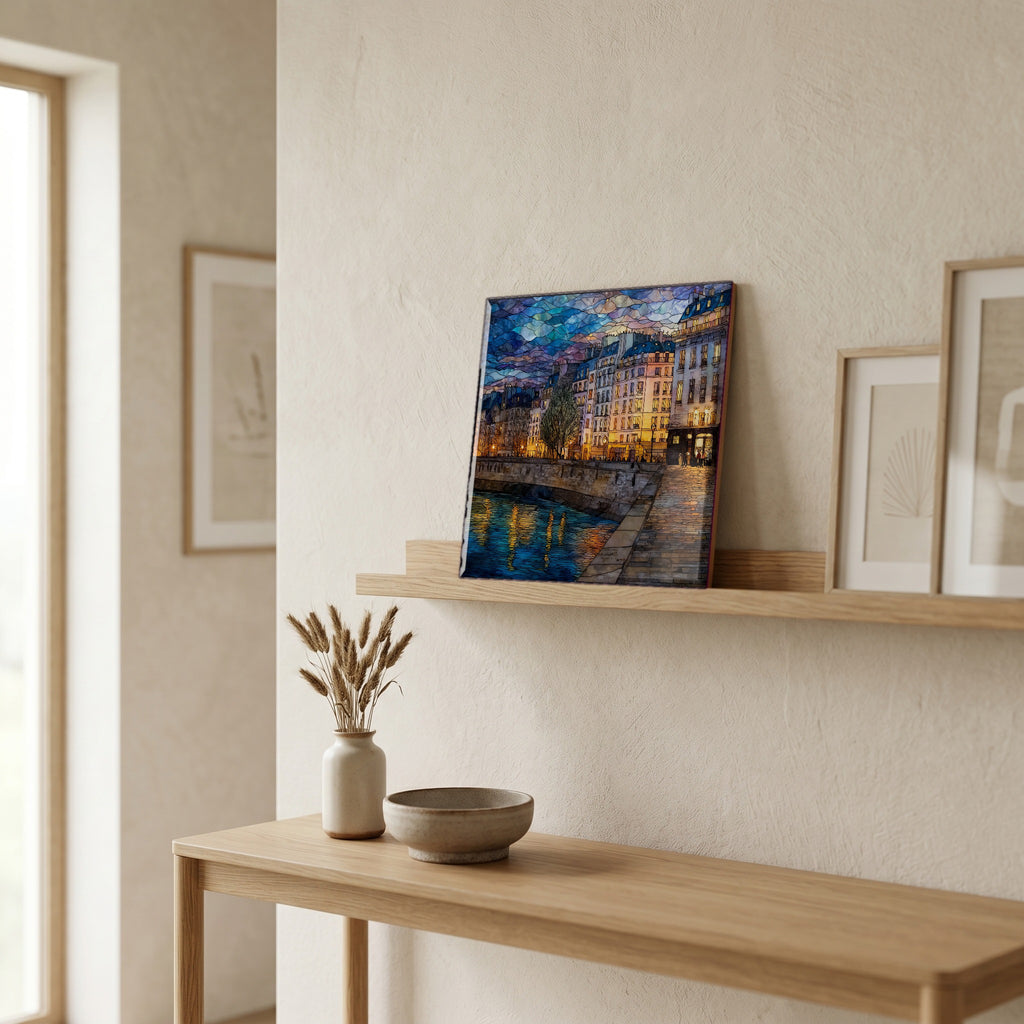 On a picture ledge, where the light comes in.