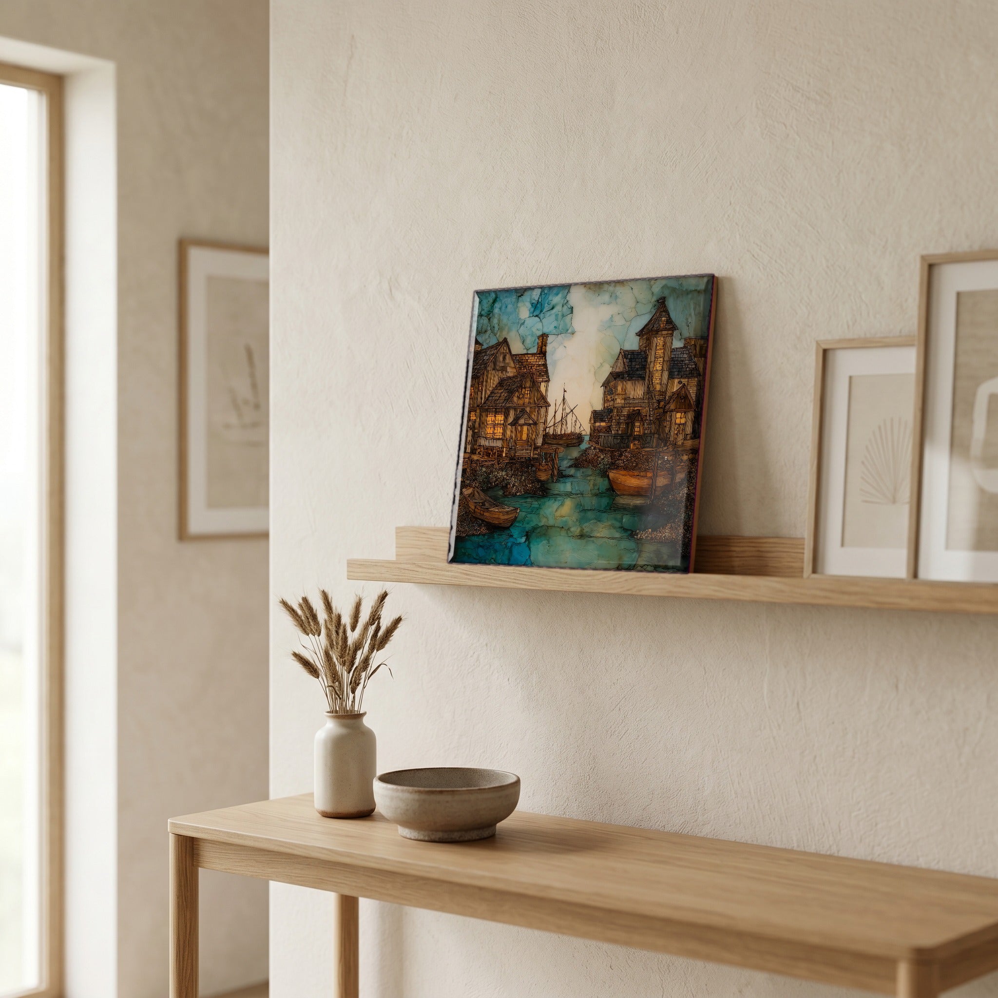 In the entryway, first thing you see.