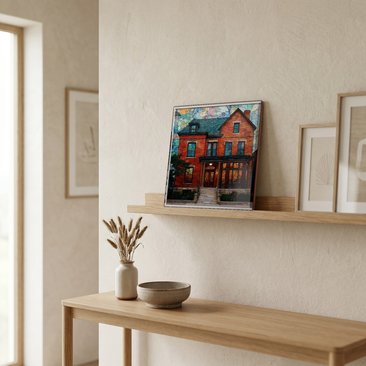 In the entryway, first thing you see.