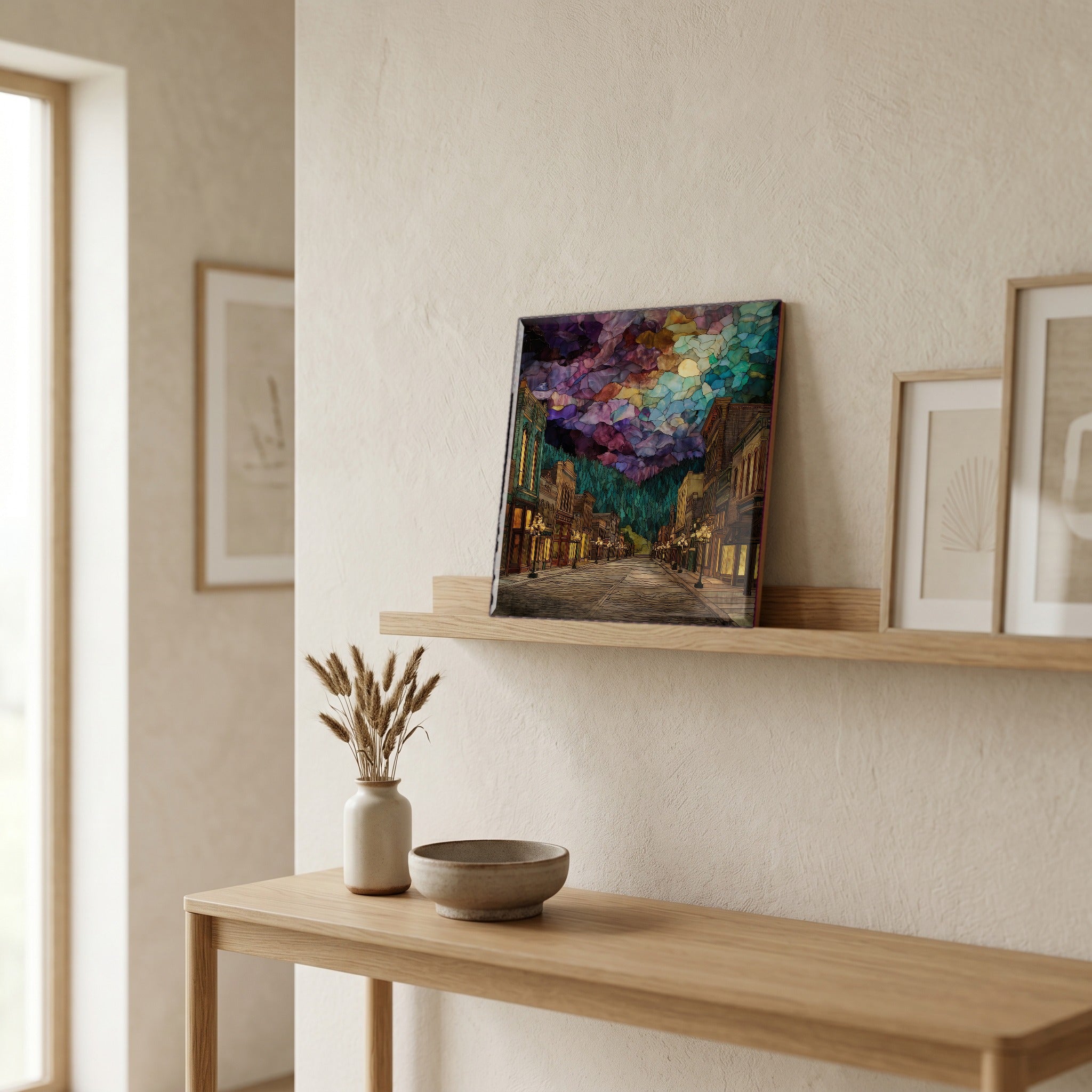 In the entryway, first thing you see.