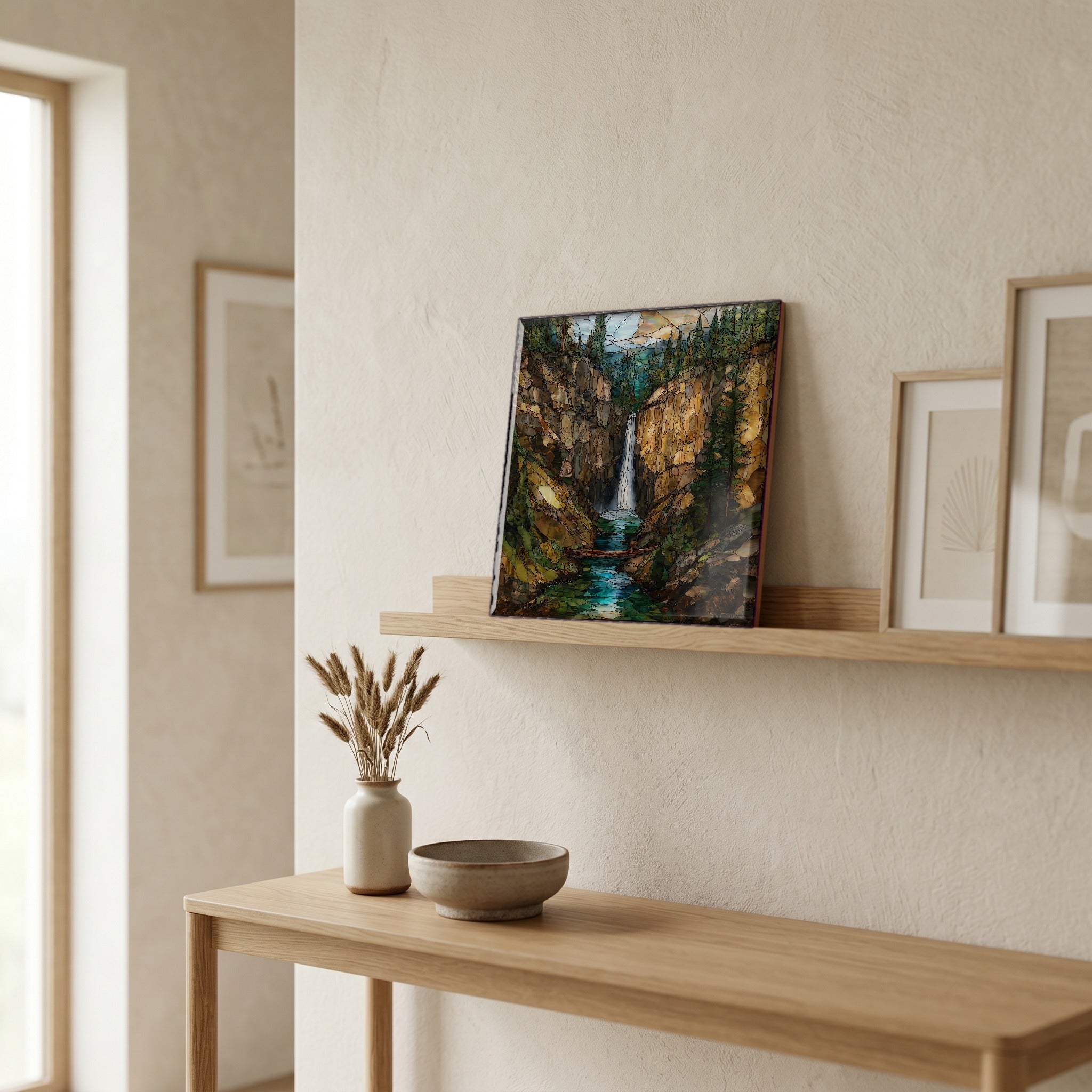 In the entryway, first thing you see.