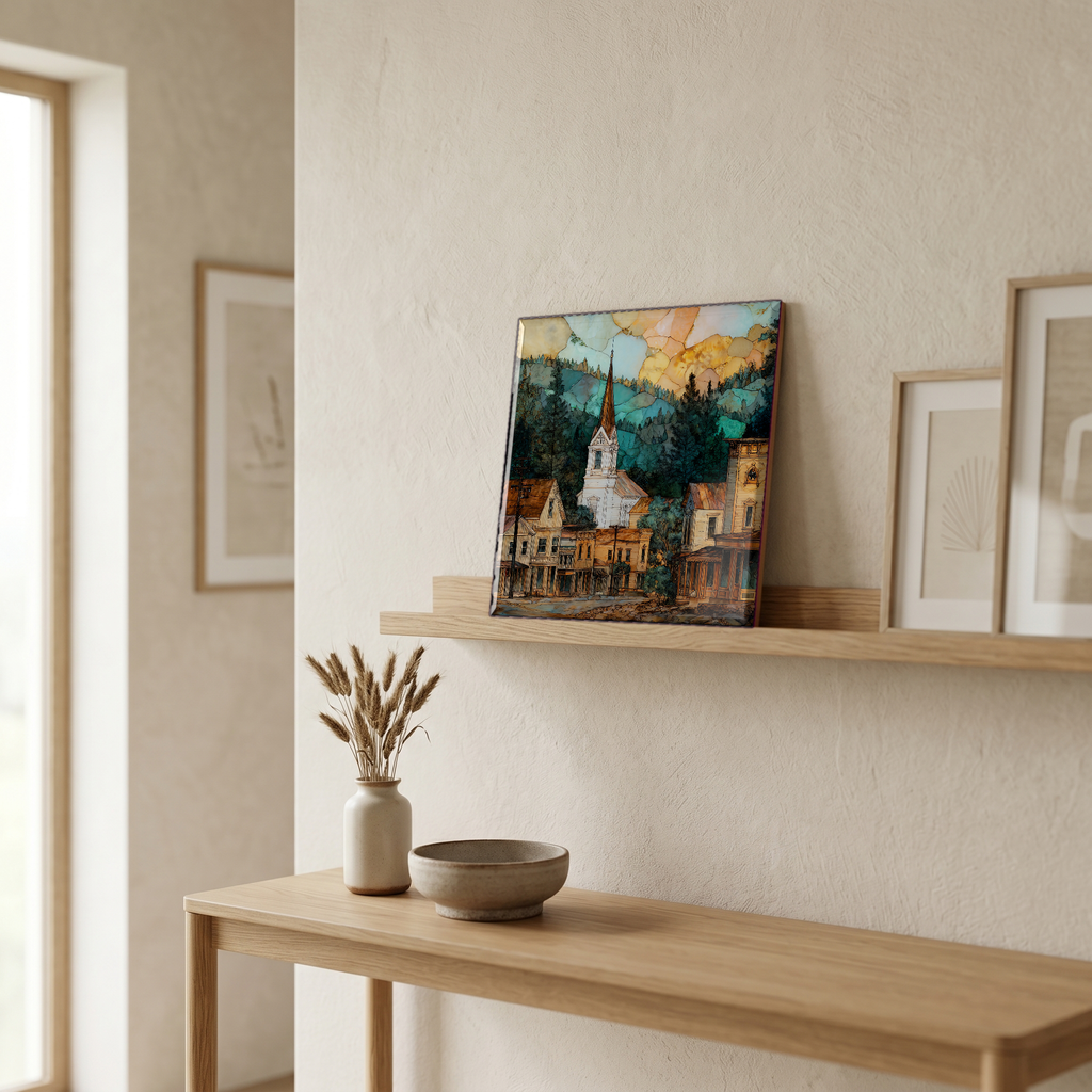 On a picture ledge, where the light comes in.