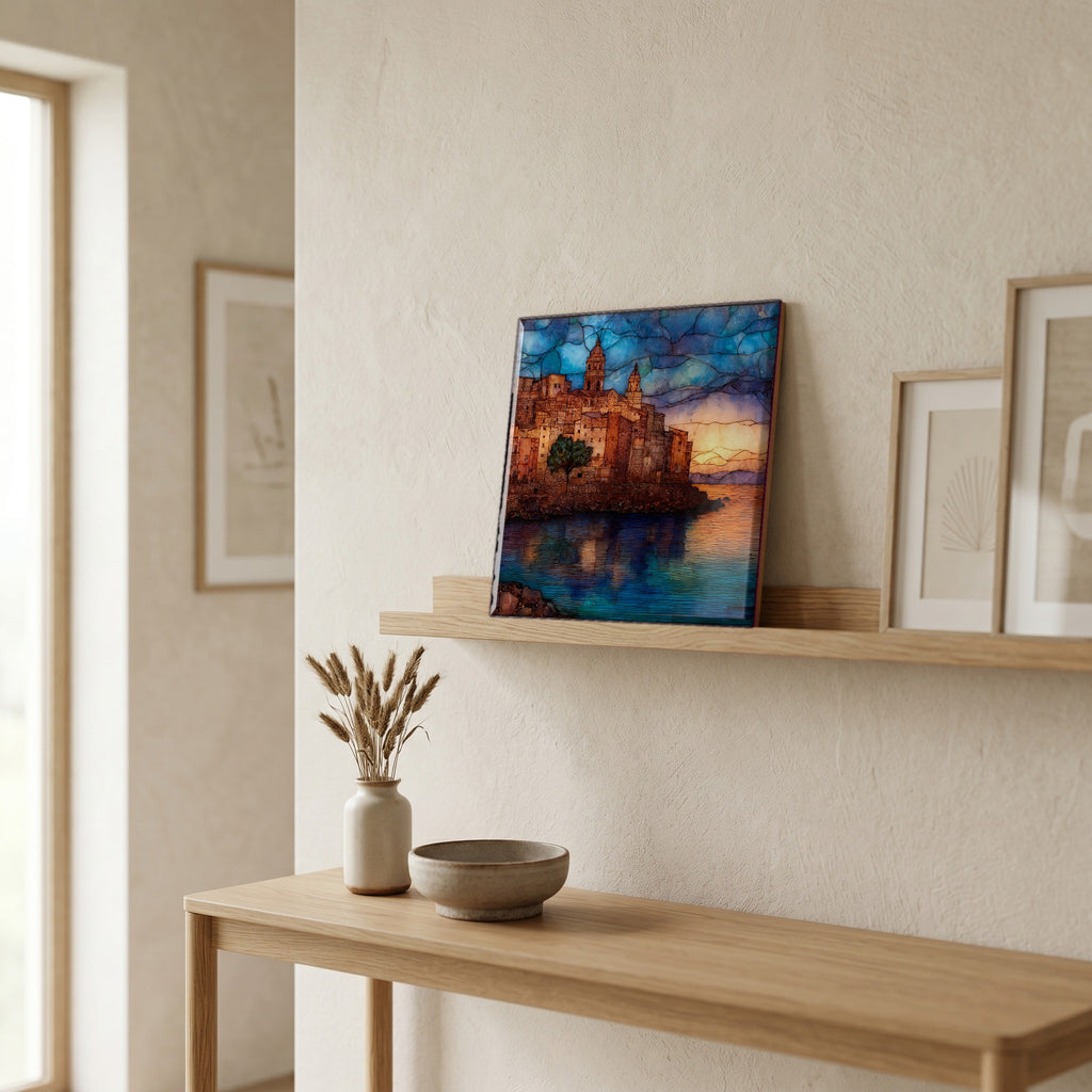 On a picture ledge, where the light comes in.