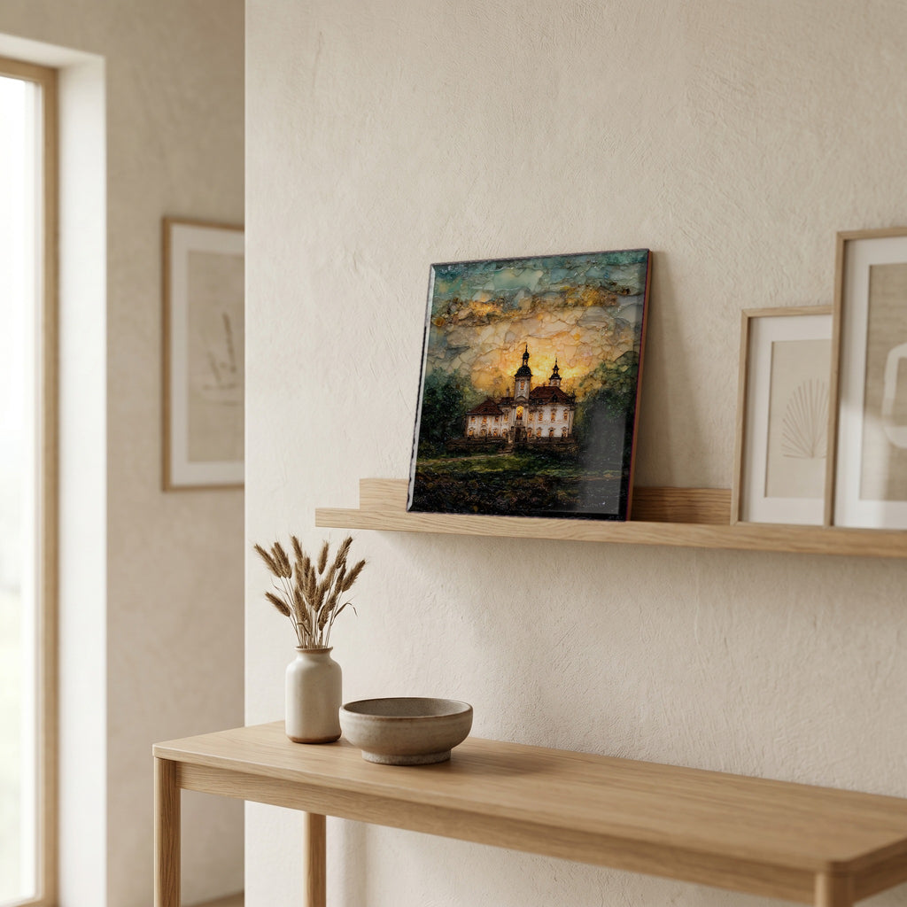 On a picture ledge, where the light comes in.