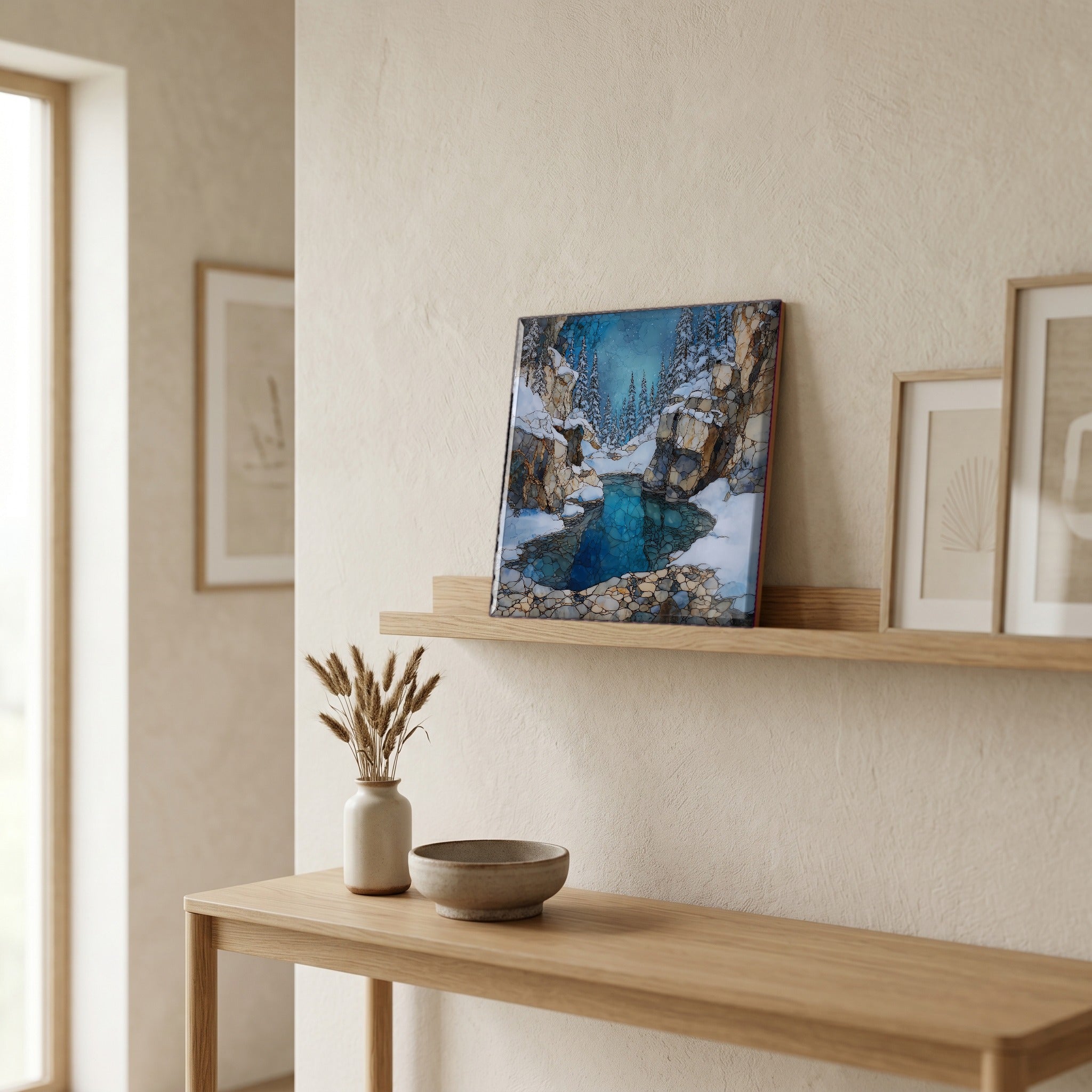 In the entryway, first thing you see.