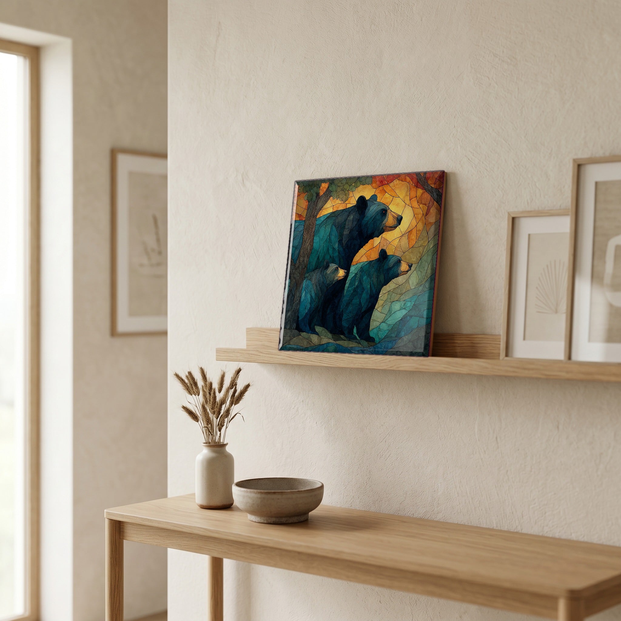 In the entryway, first thing you see.