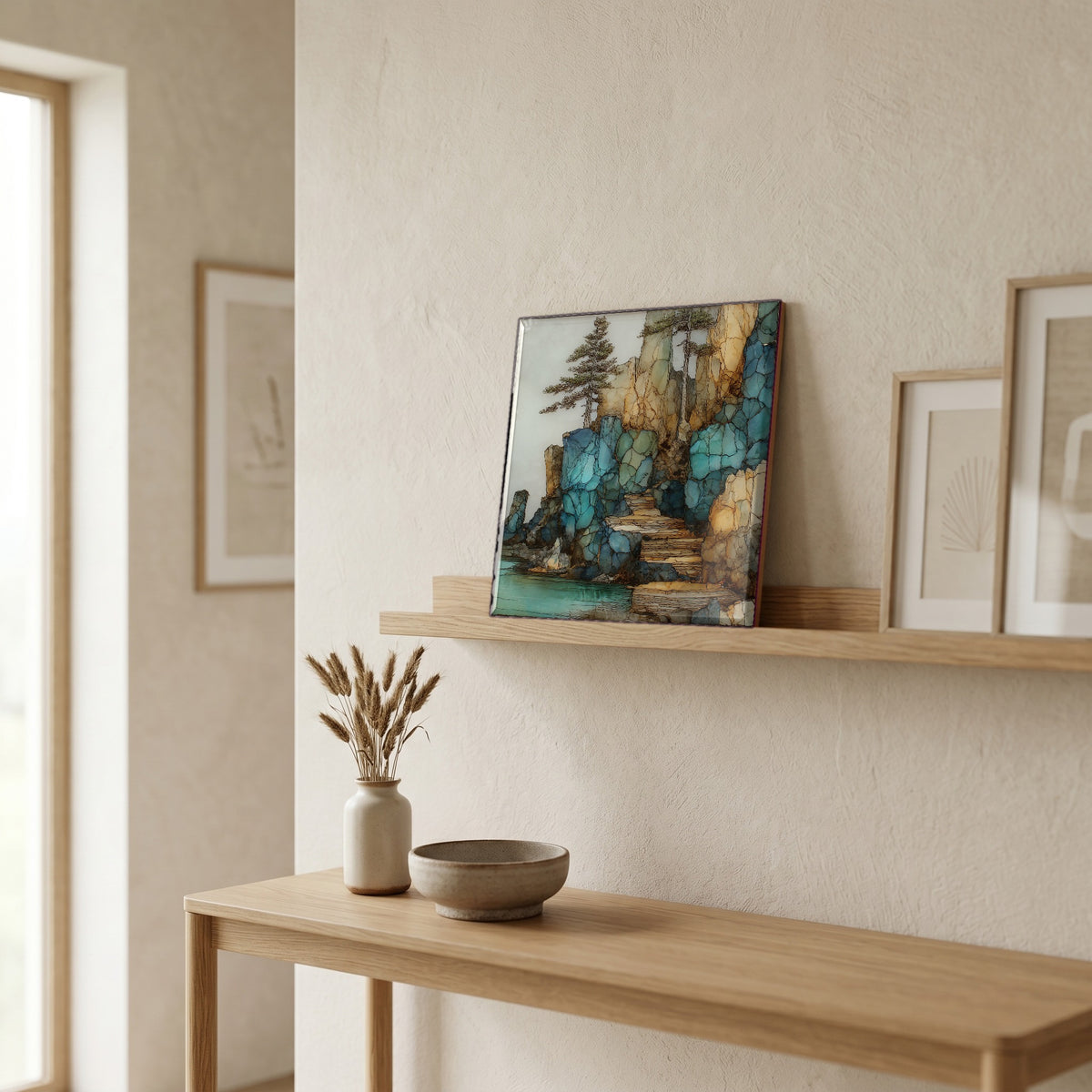 In the entryway, first thing you see.
