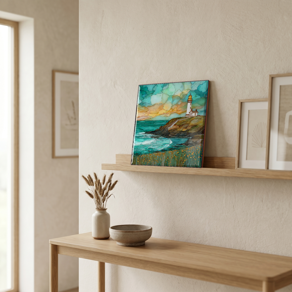 On a picture ledge, where the light comes in.