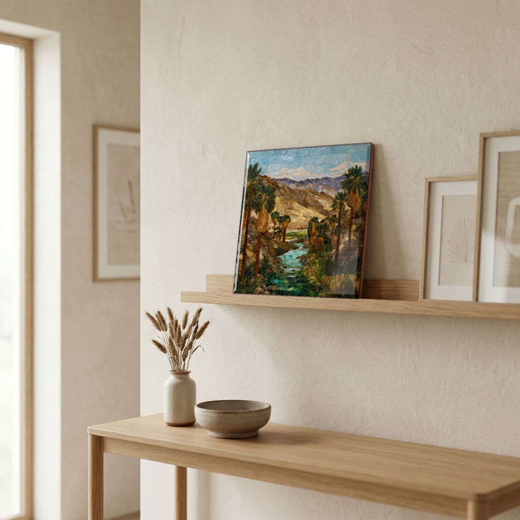 On a picture ledge, where the light comes in.
