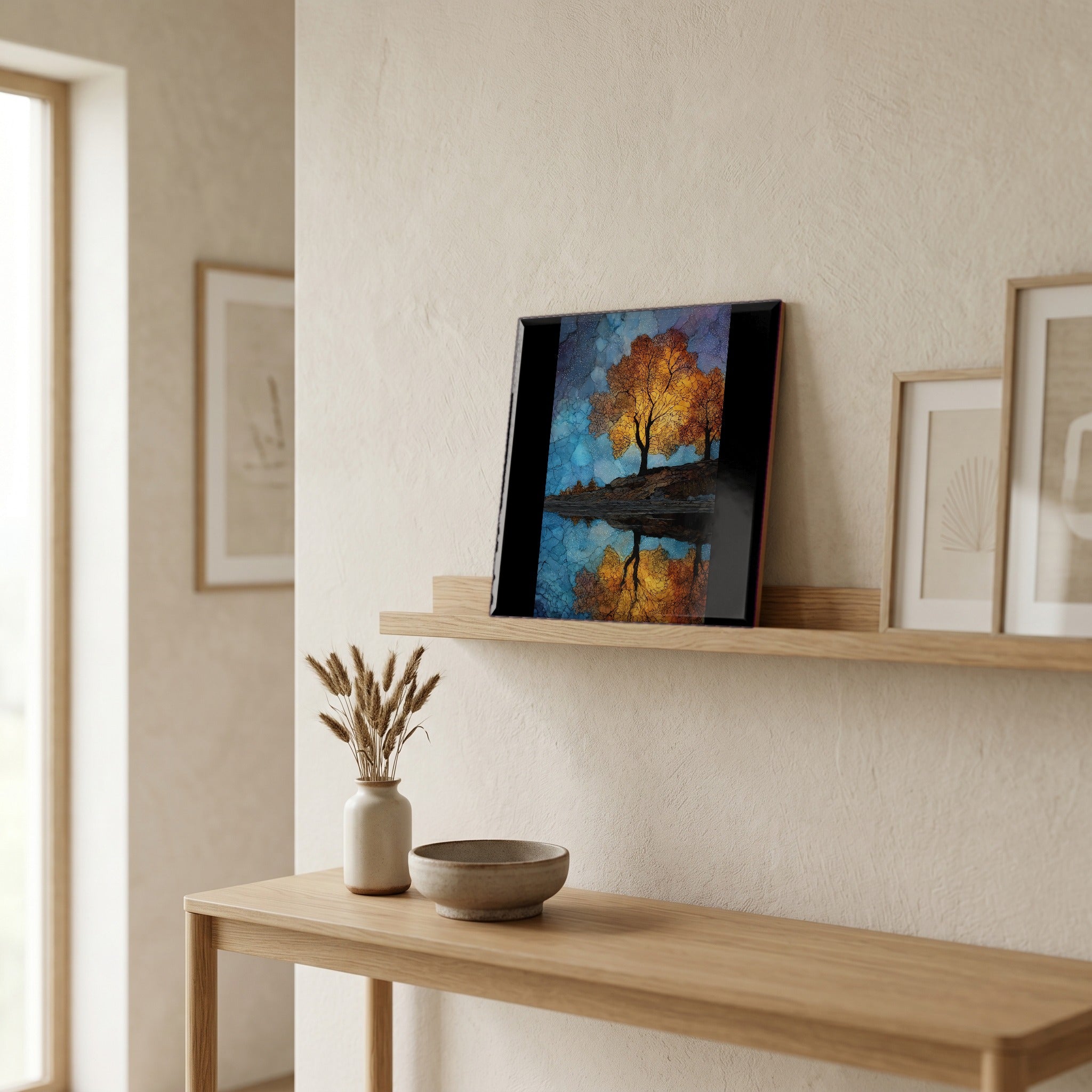 In the entryway, first thing you see.