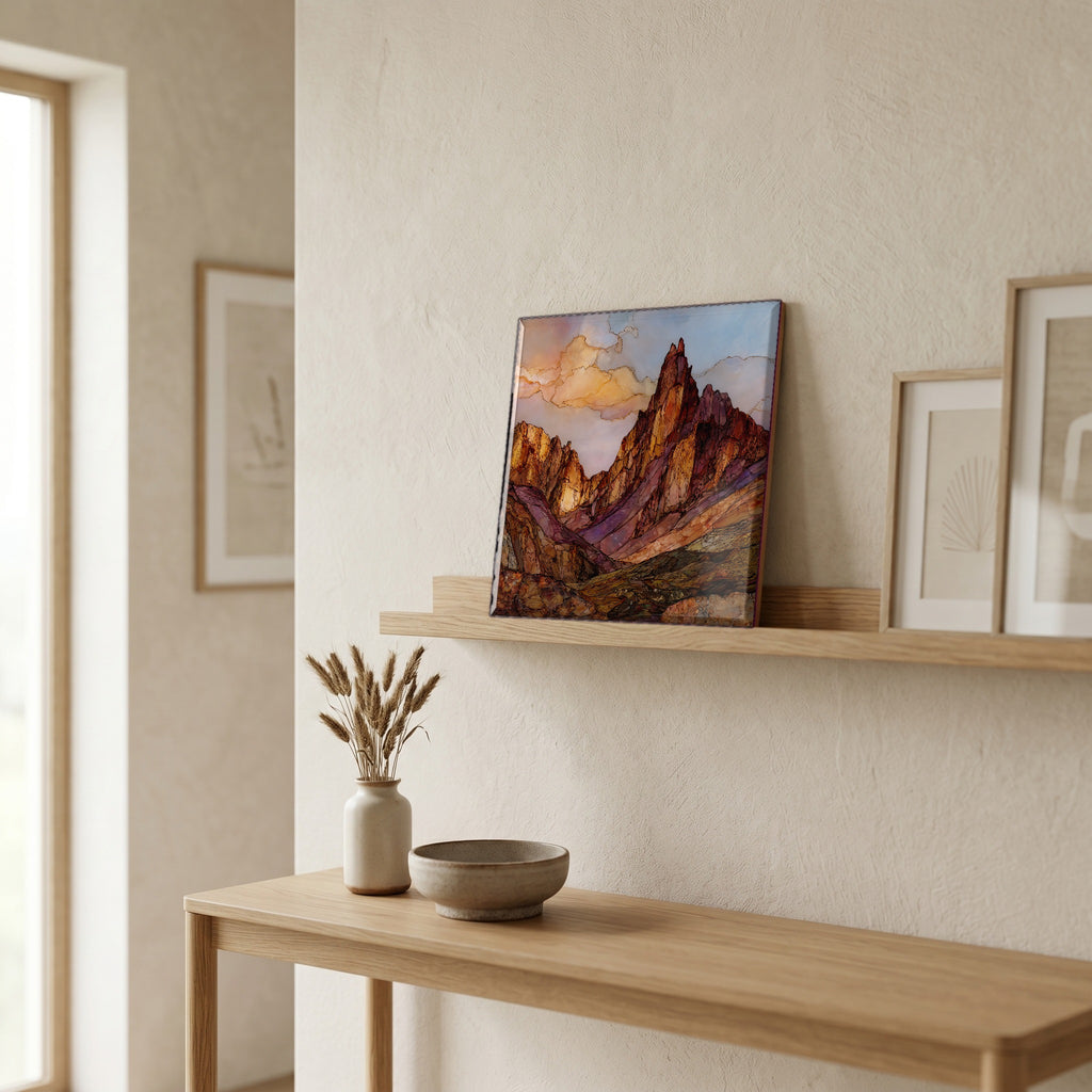 On a picture ledge, where the light comes in.