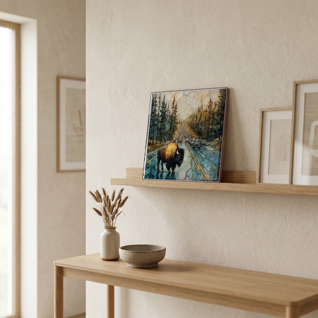 In the entryway, first thing you see.