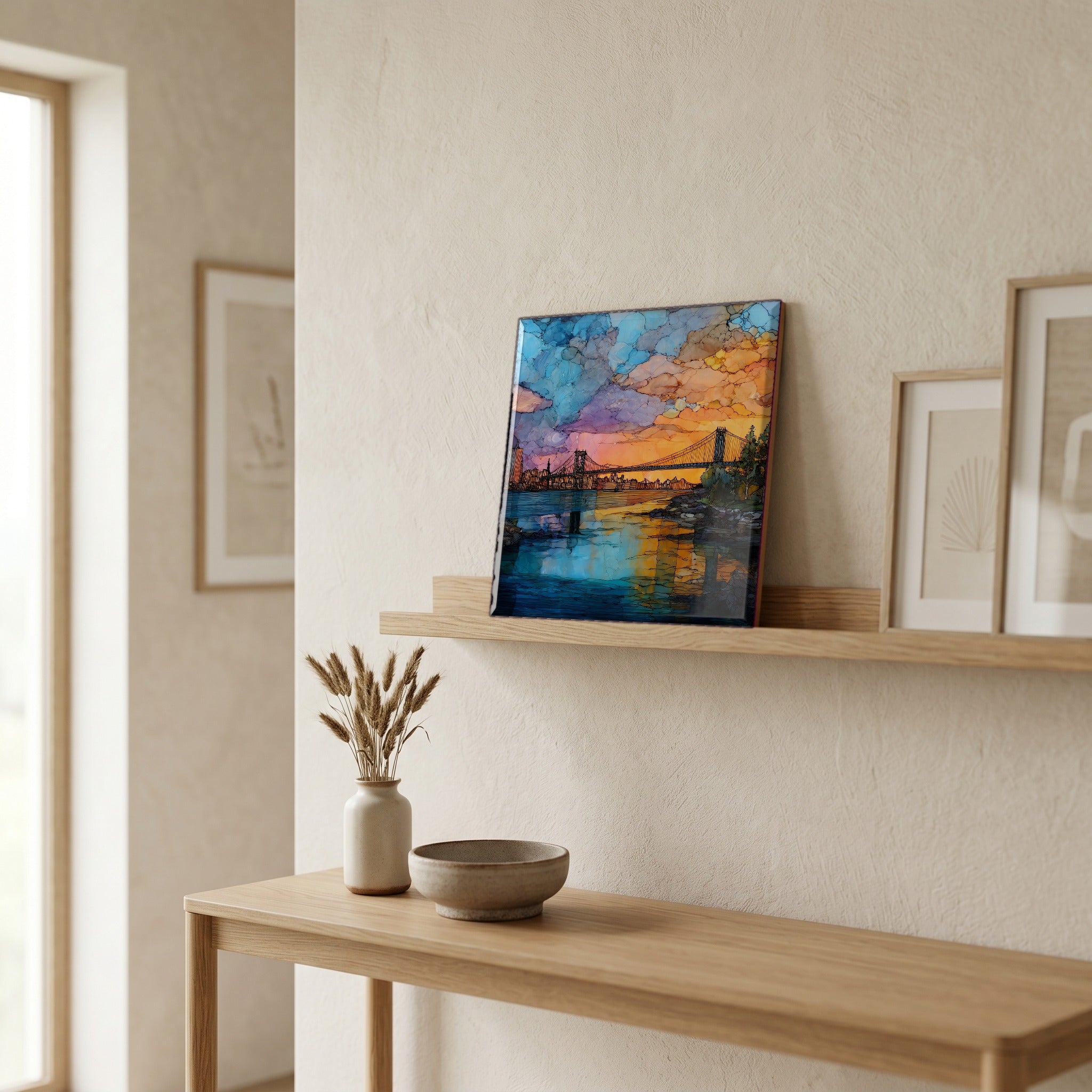In the entryway, first thing you see.