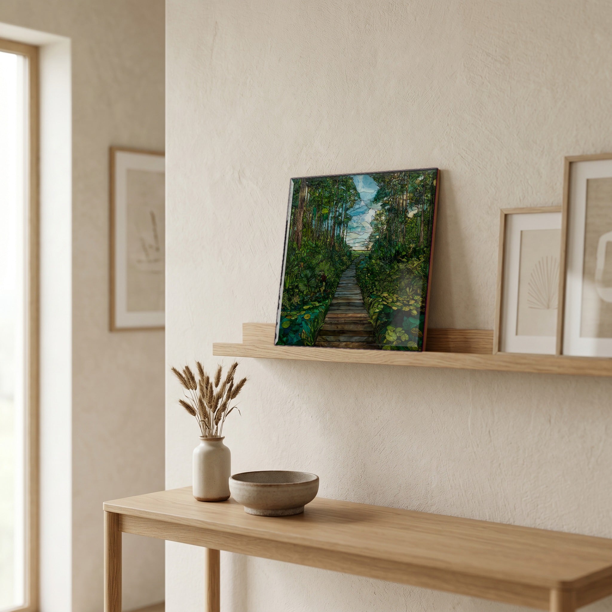 In the entryway, first thing you see.