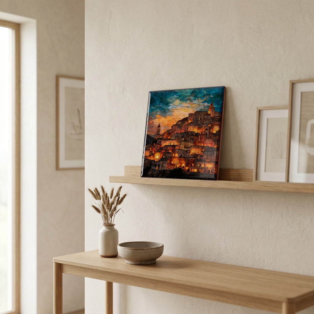 On a picture ledge, where the light comes in.