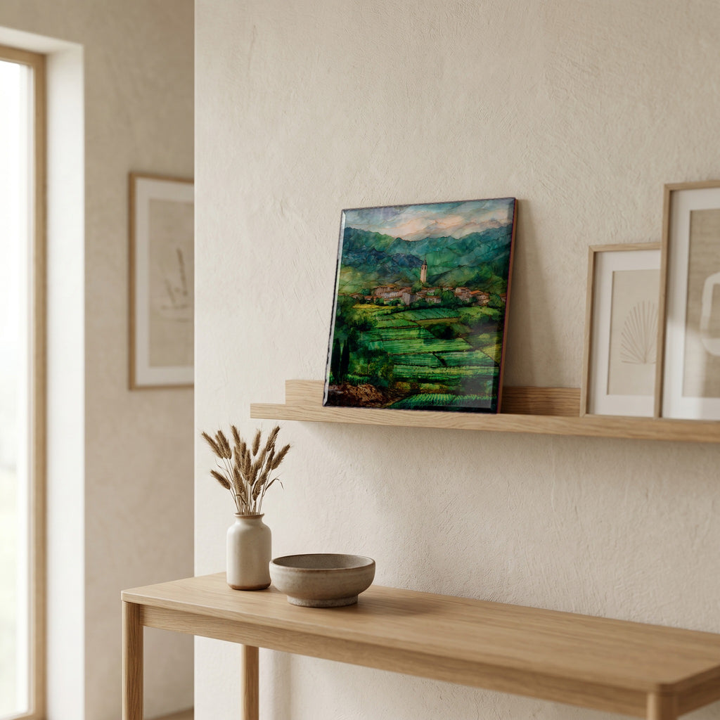 In the entryway, first thing you see.