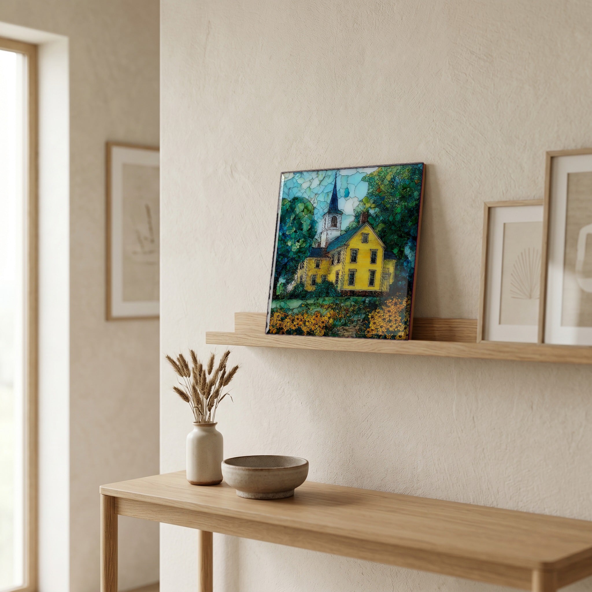 In the entryway, first thing you see.