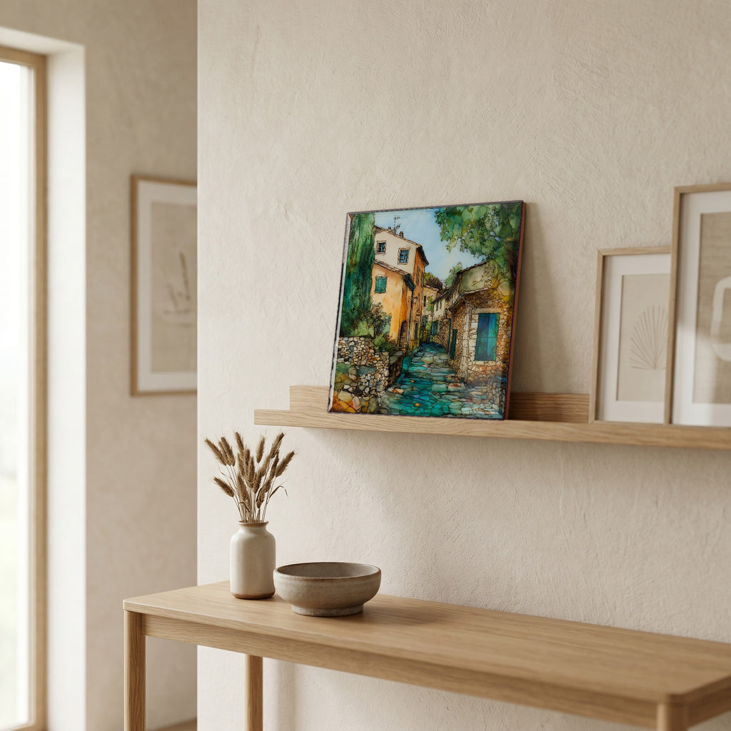 On a picture ledge, where the light comes in.