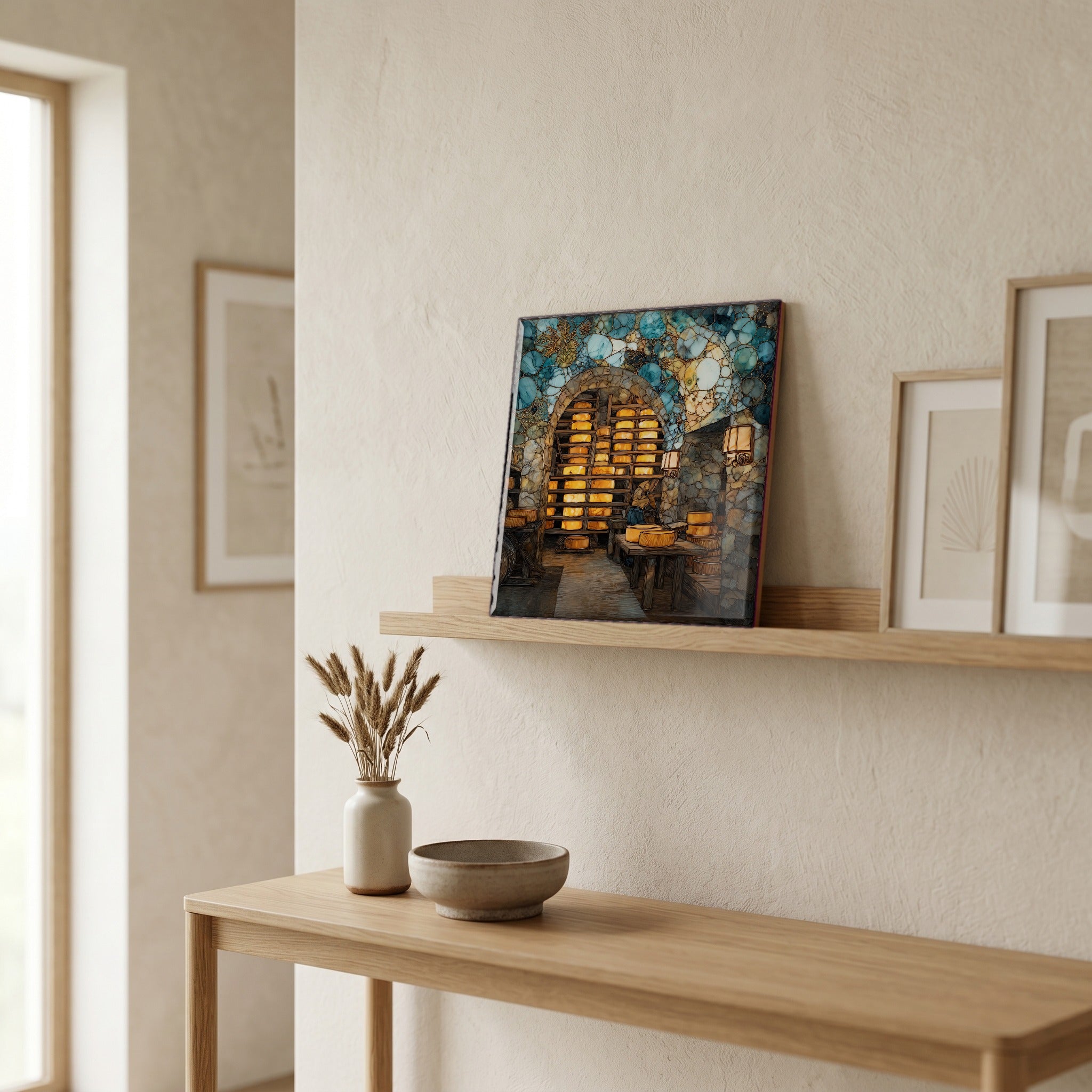 In the entryway, first thing you see.