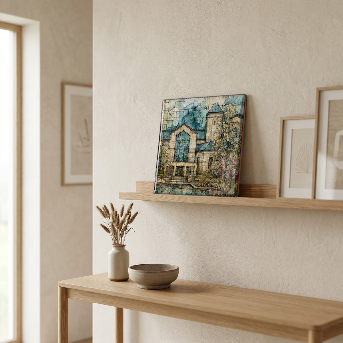 In the entryway, first thing you see.