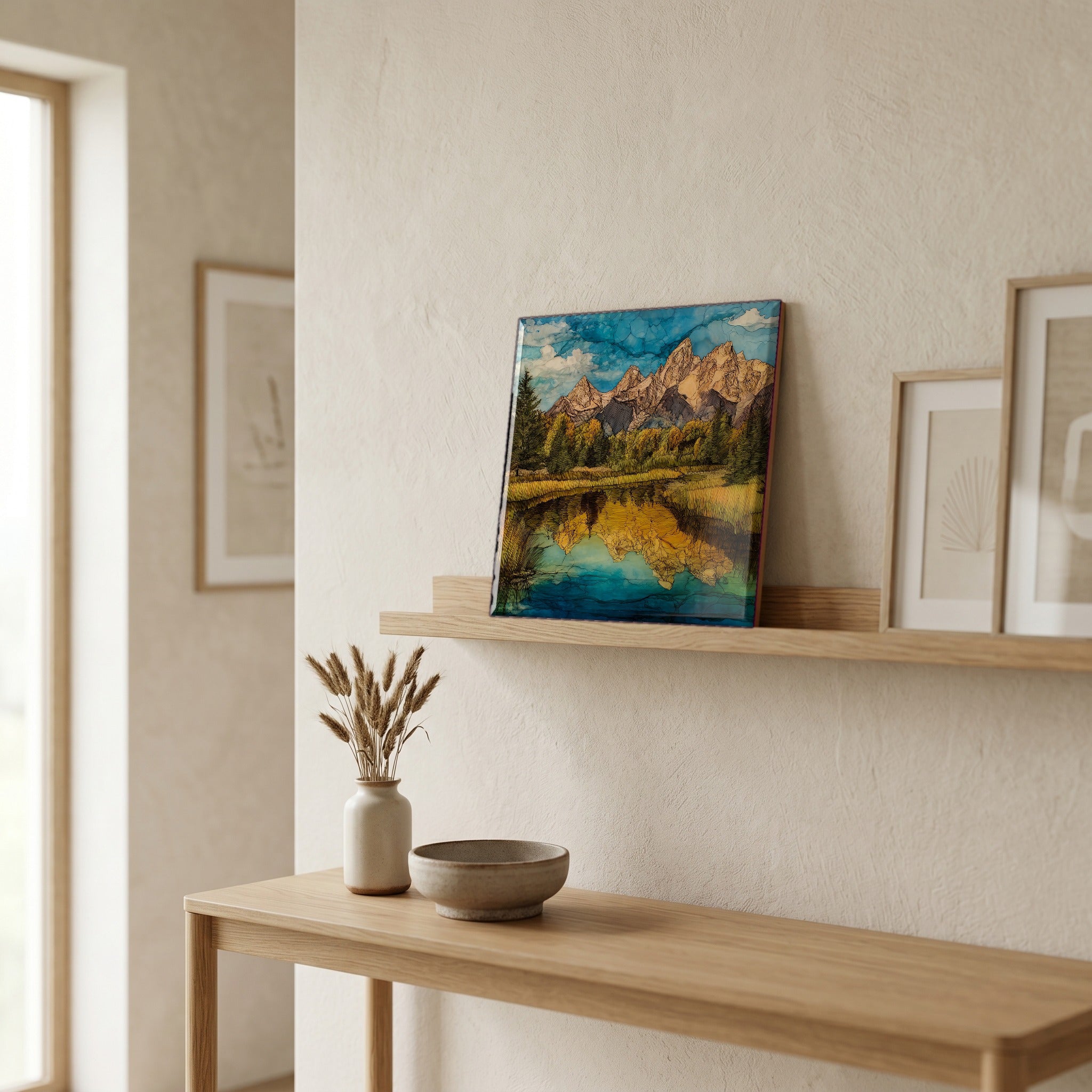 In the entryway, first thing you see.