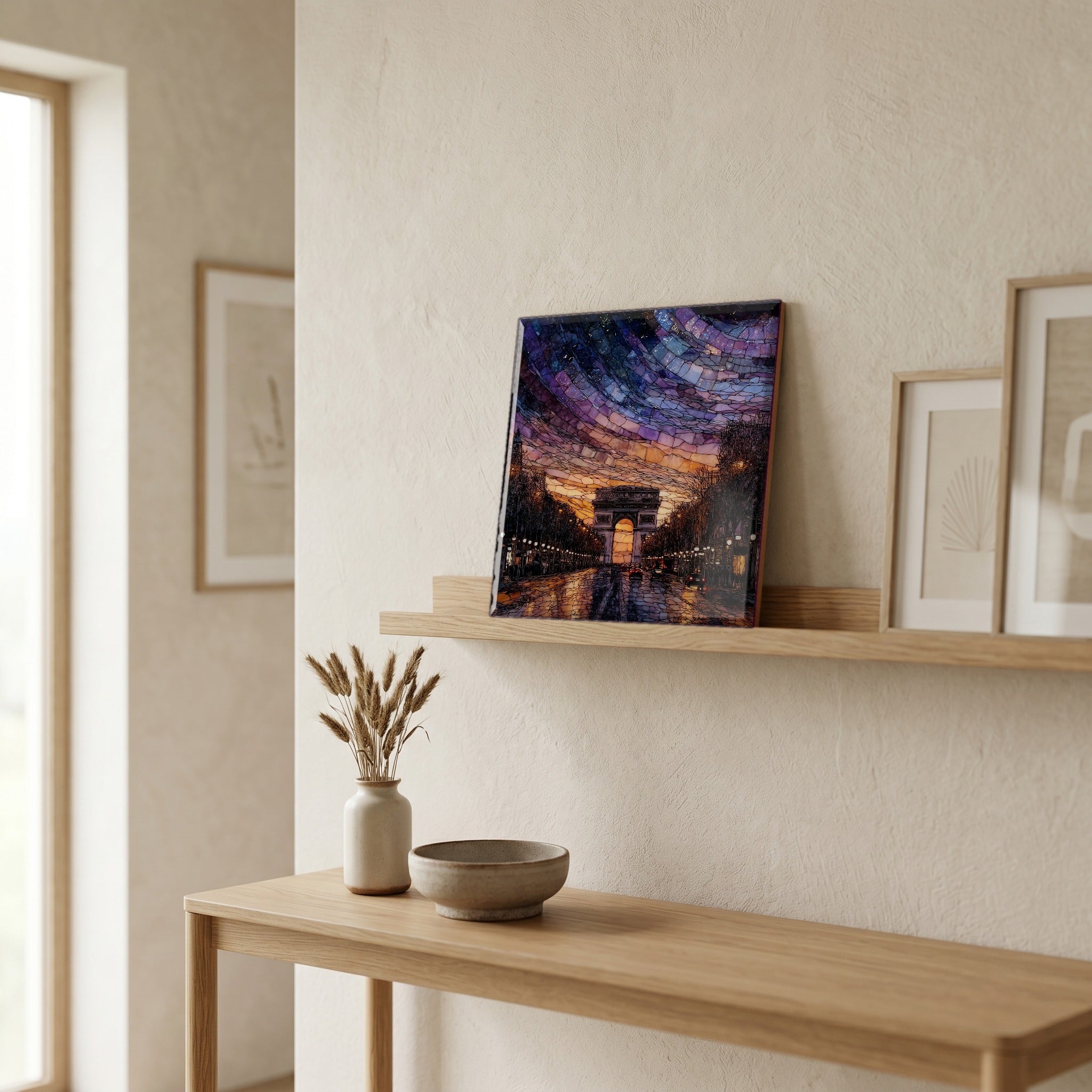 On a picture ledge, where the light comes in.