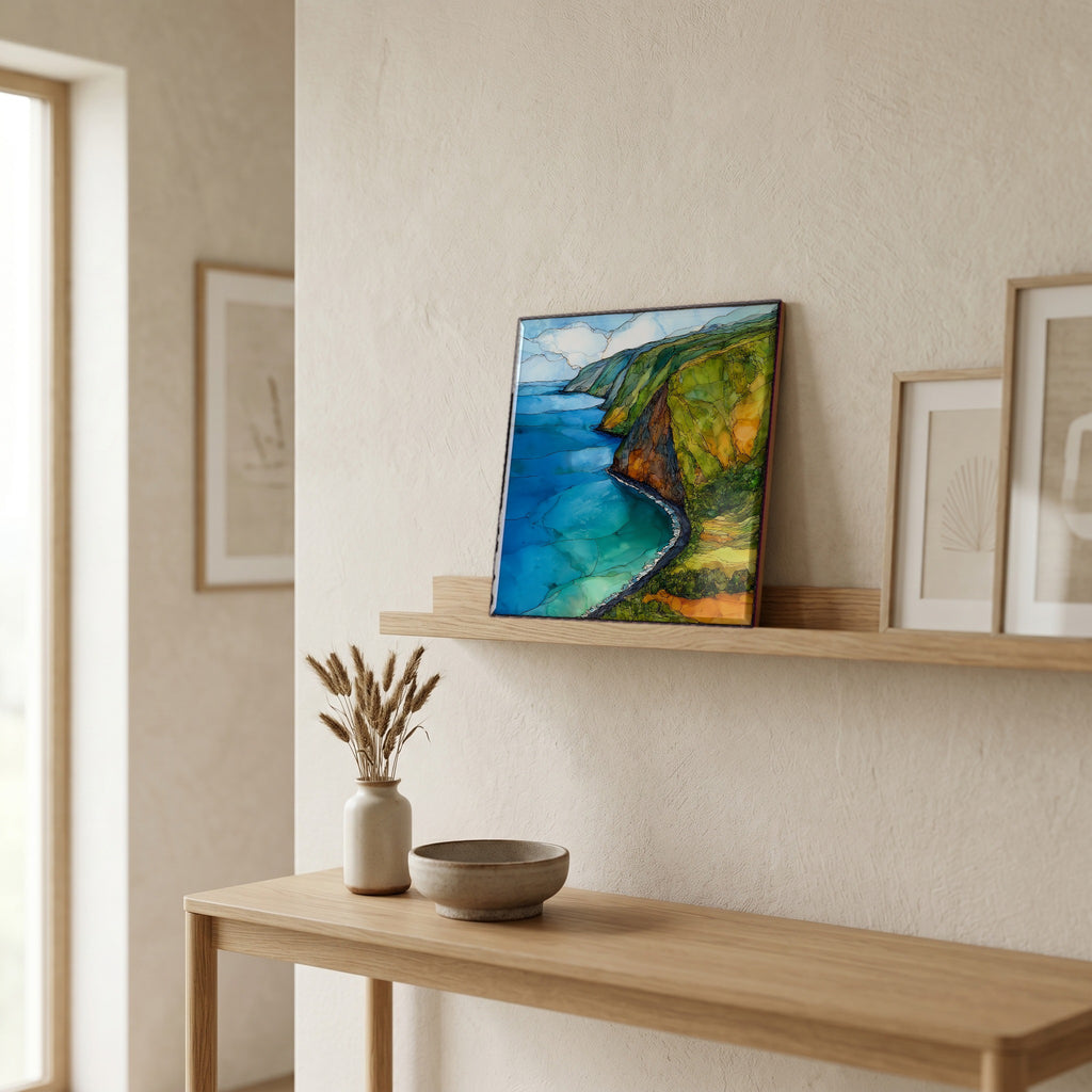 On a picture ledge, where the light comes in.