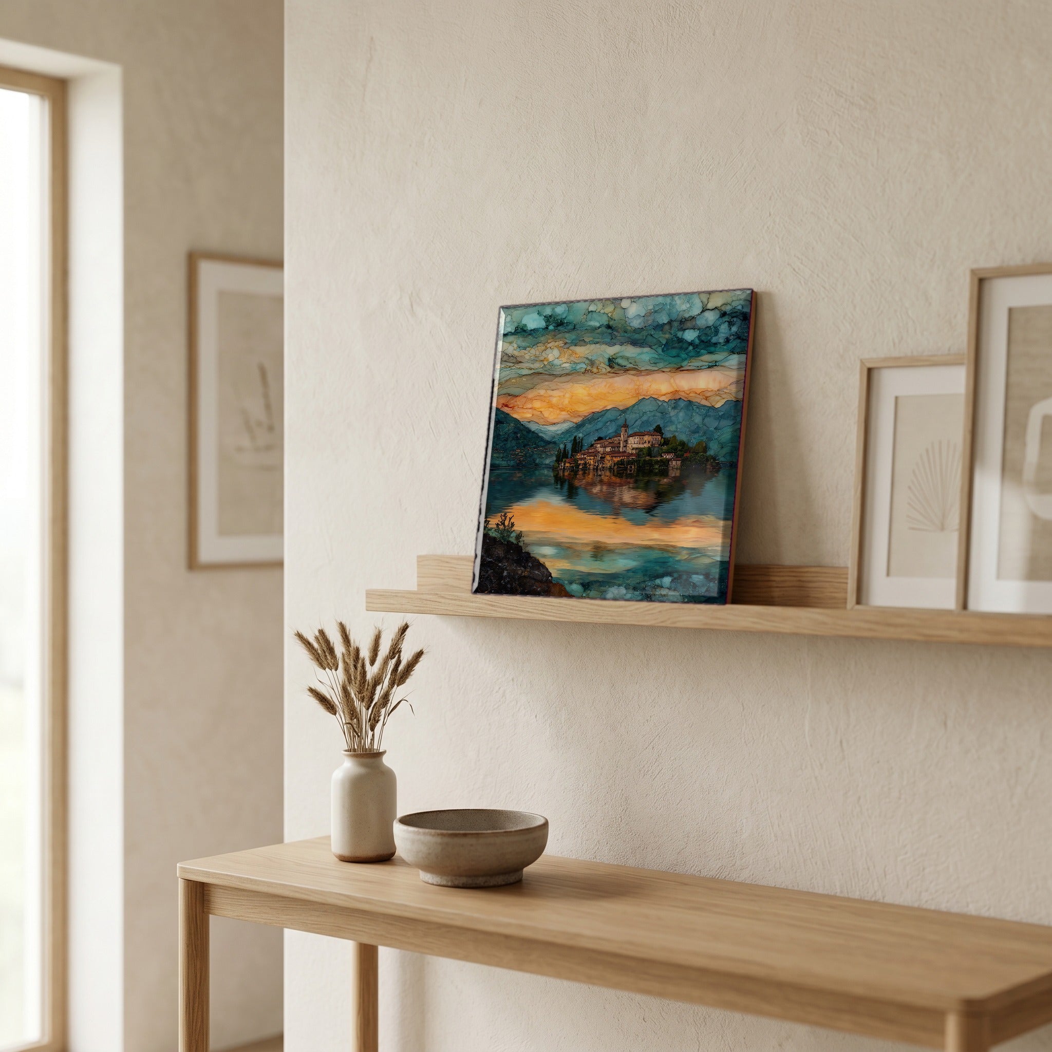 On a picture ledge, where the light comes in.