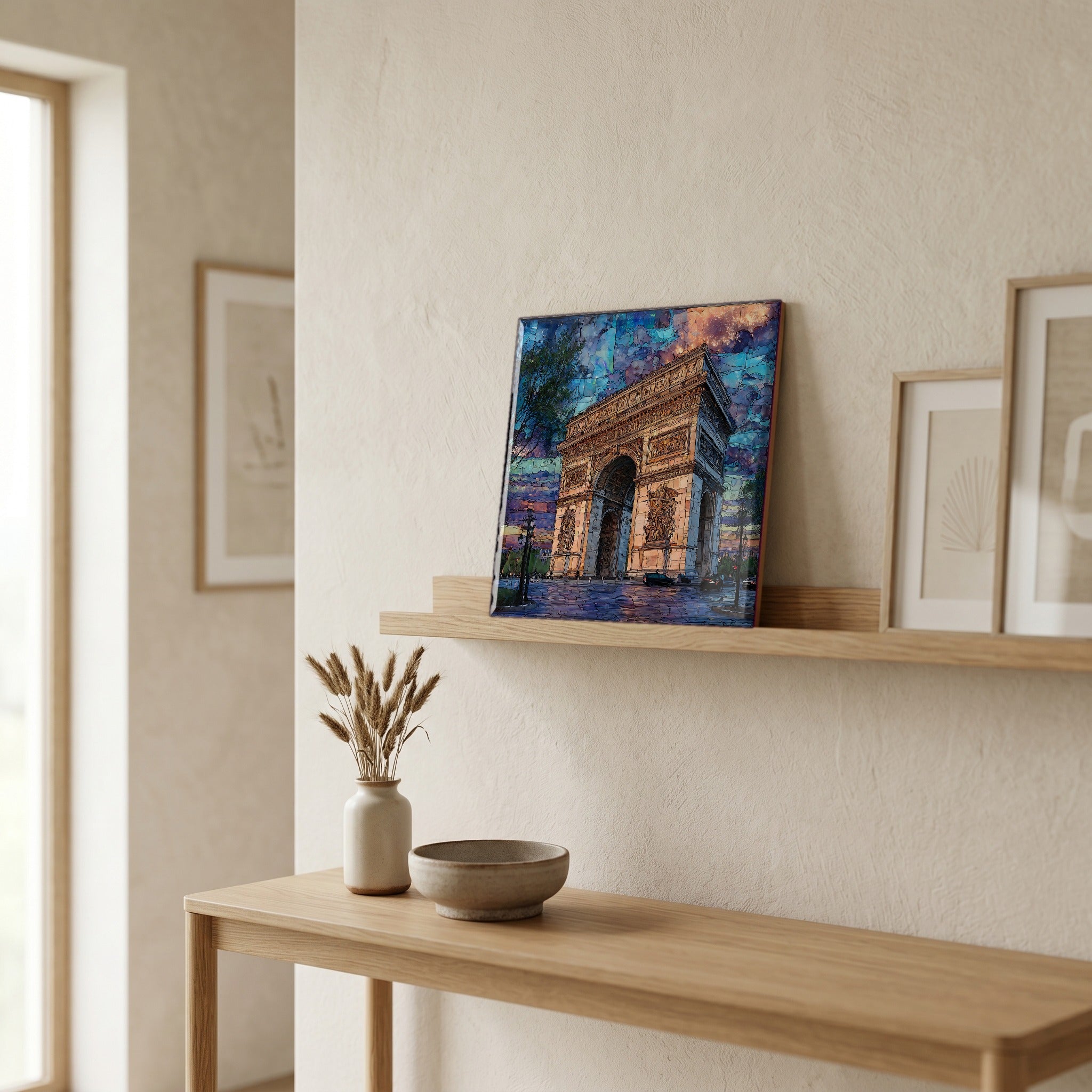 On a picture ledge, where the light comes in.