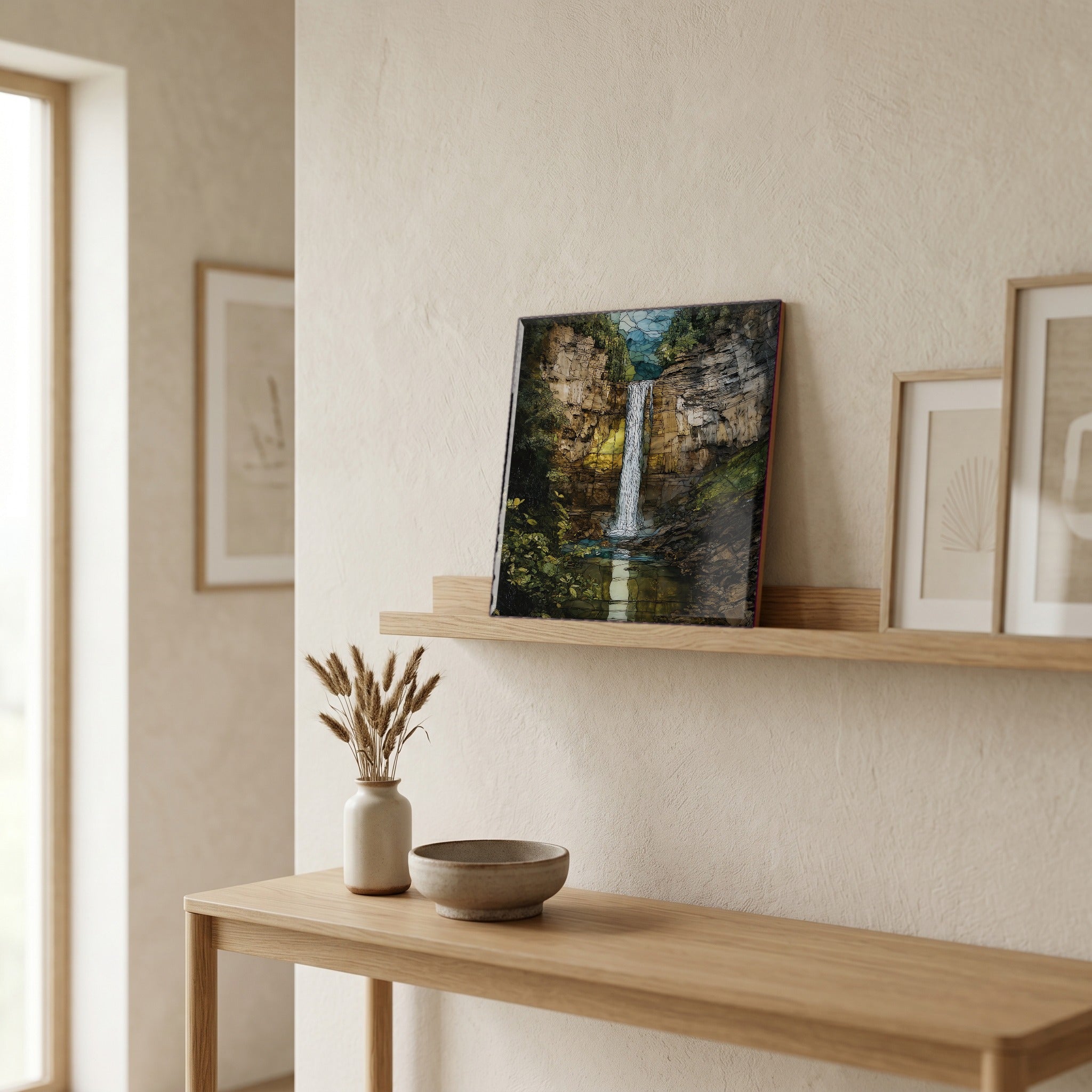 In the entryway, first thing you see.