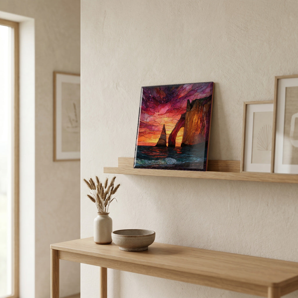 On a picture ledge, where the light comes in.