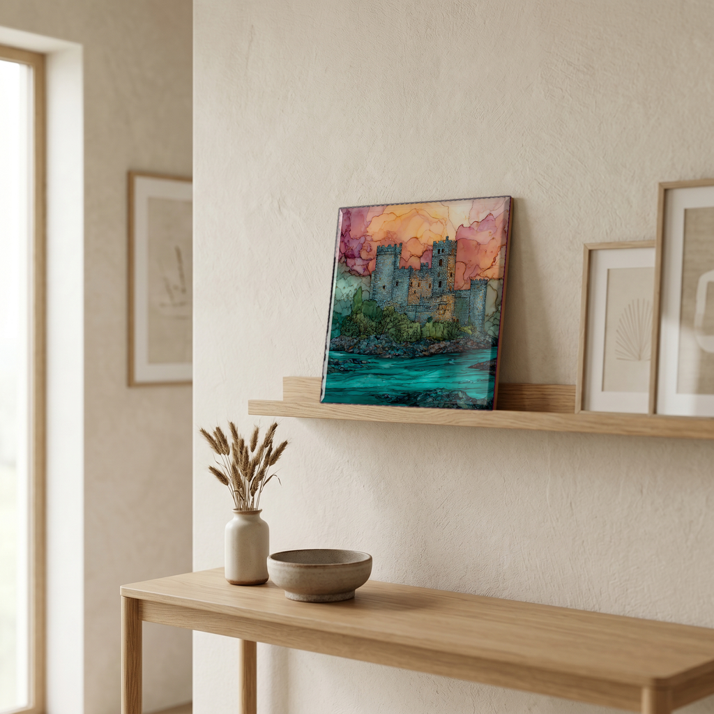 On a picture ledge, where the light comes in.