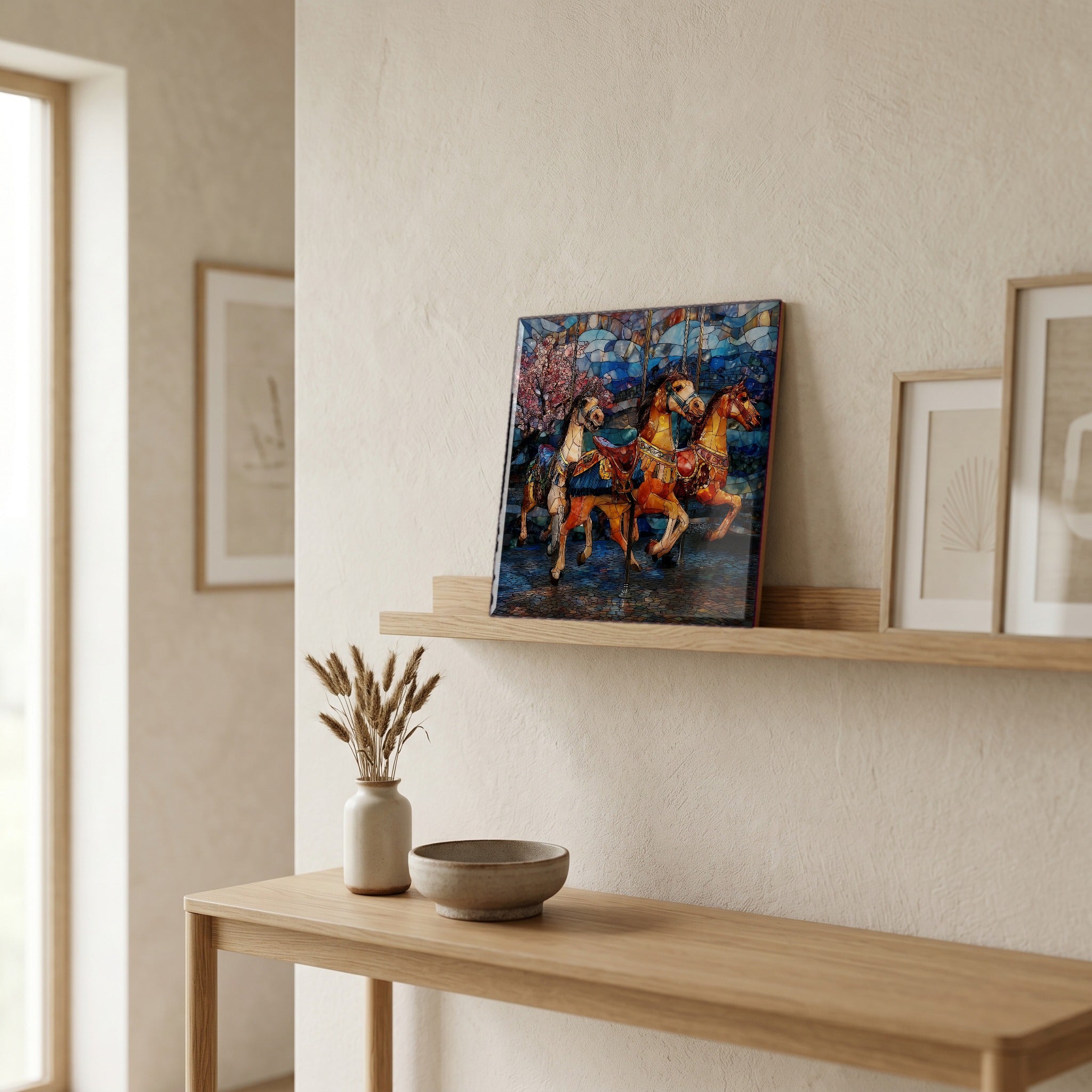 In the entryway, first thing you see.
