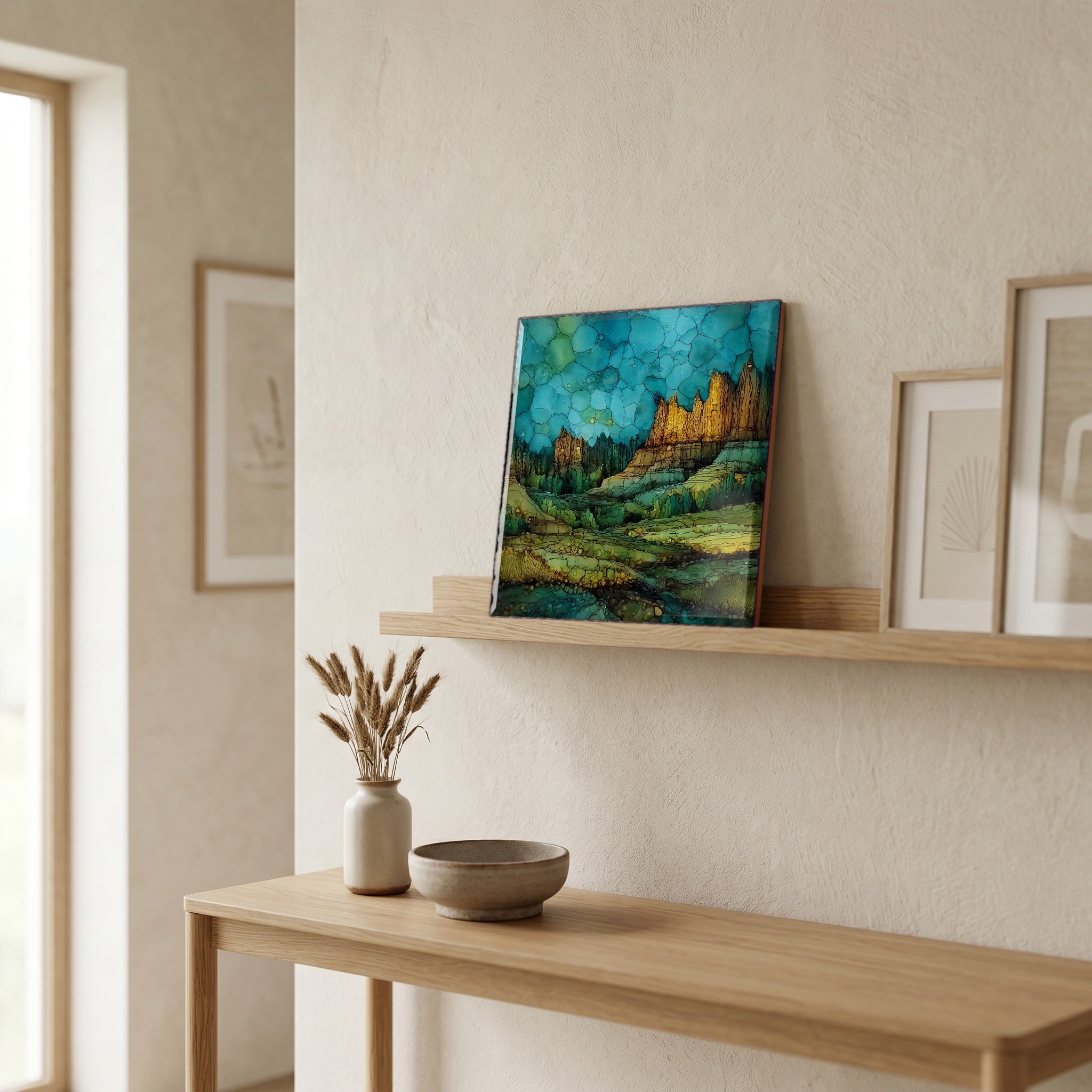 In the entryway, first thing you see.