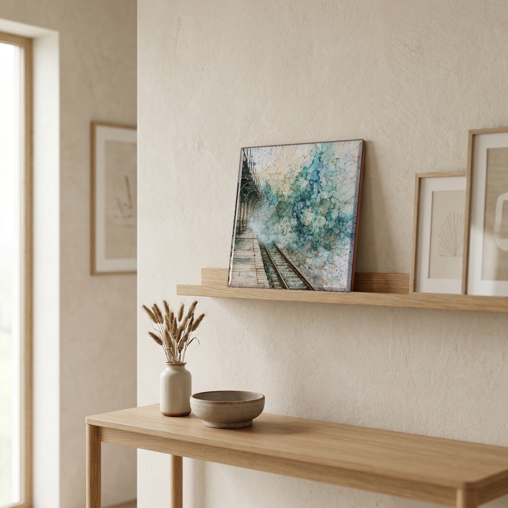 In the entryway, first thing you see.