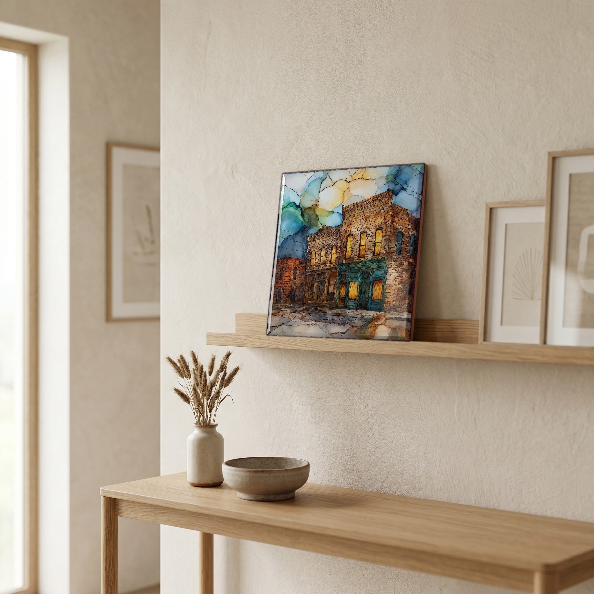 In the entryway, first thing you see.