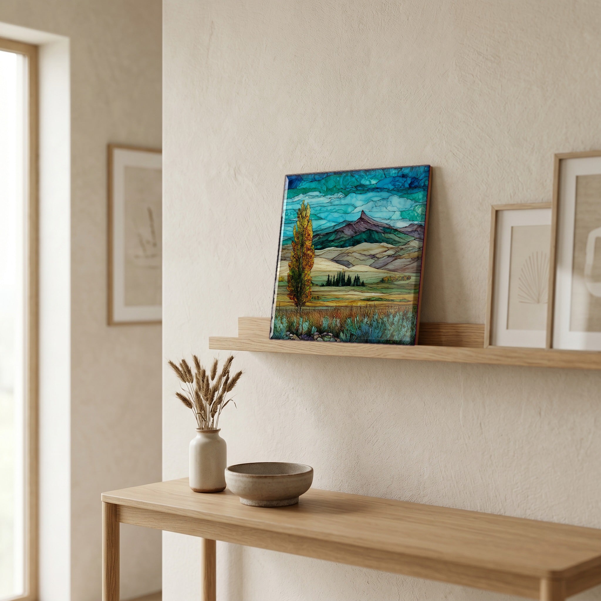 In the entryway, first thing you see.