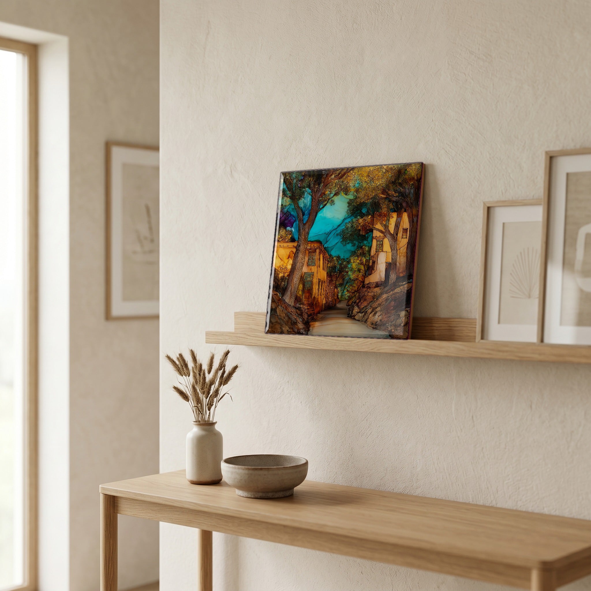 In the entryway, first thing you see.