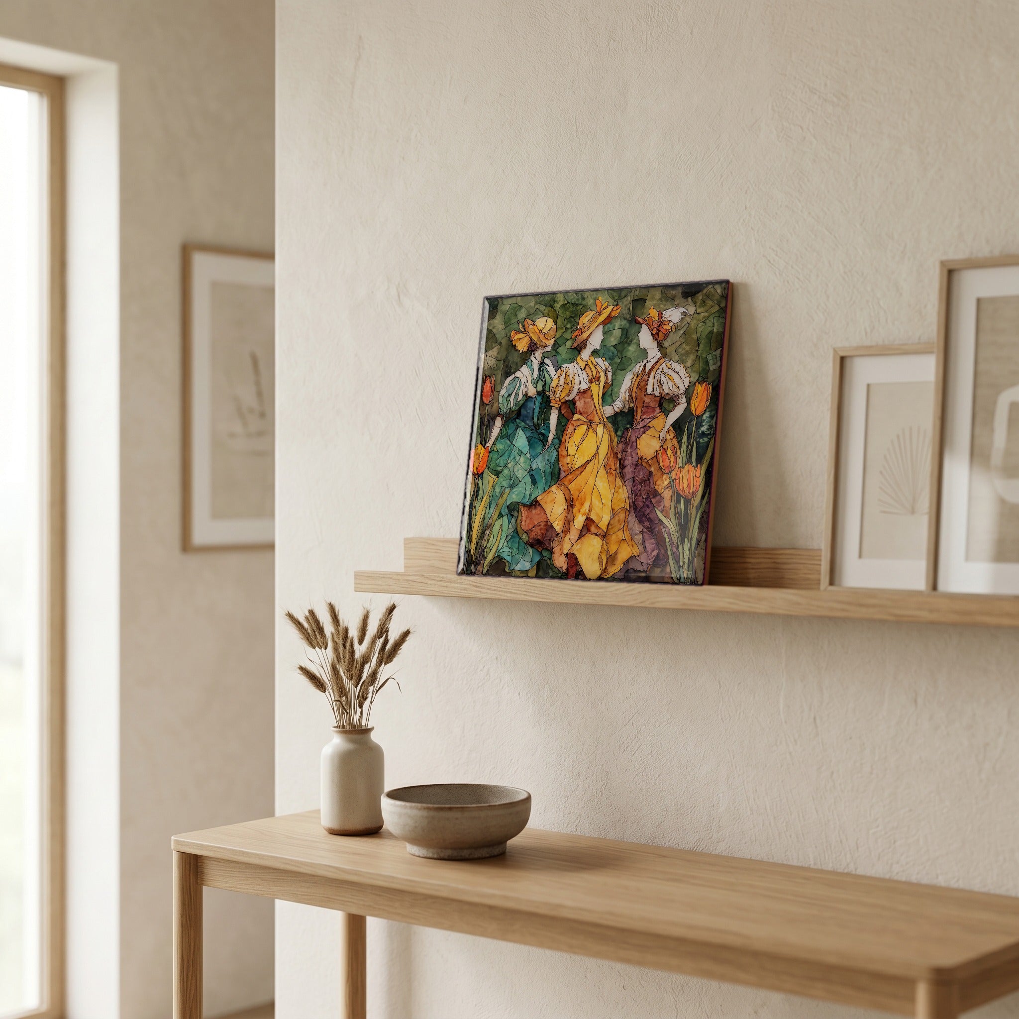 In the entryway, first thing you see.