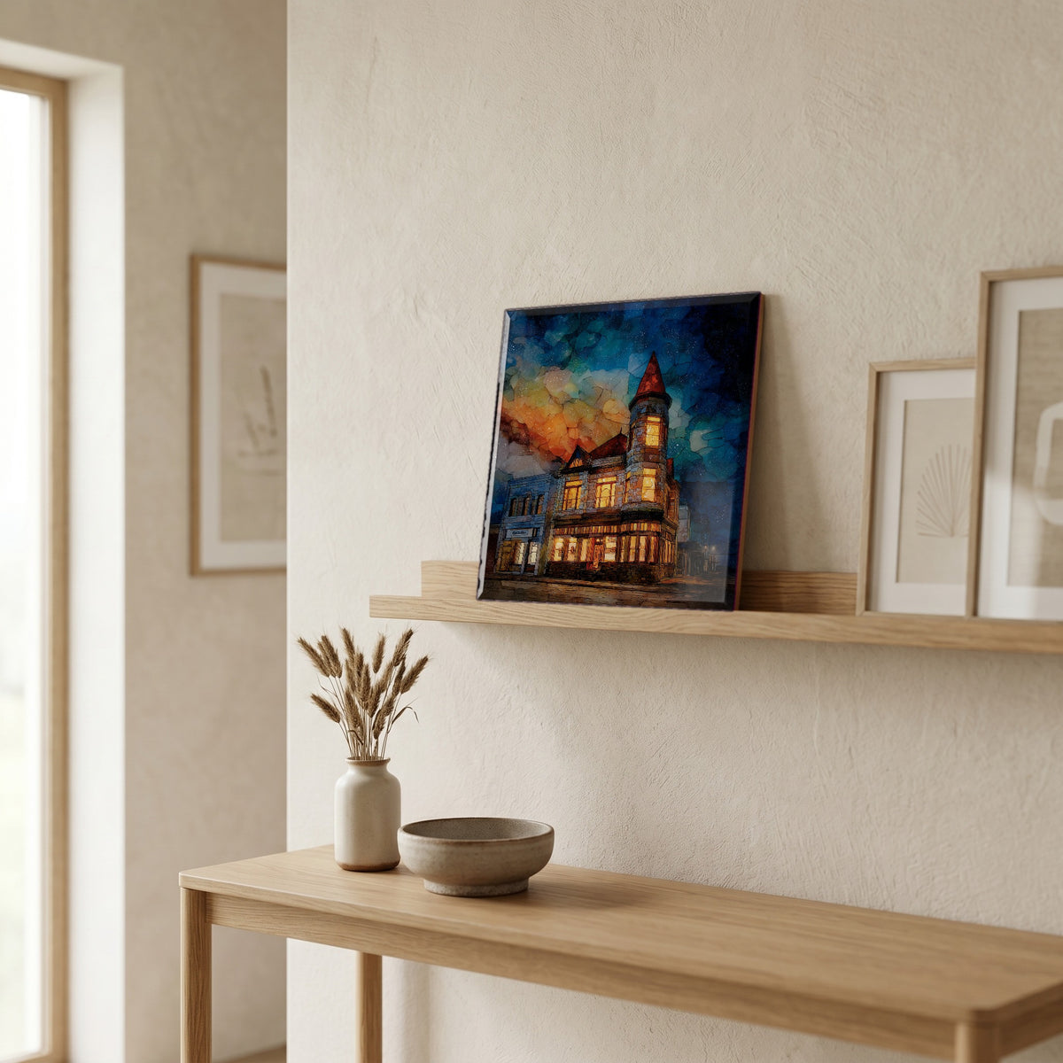 In the entryway, first thing you see.