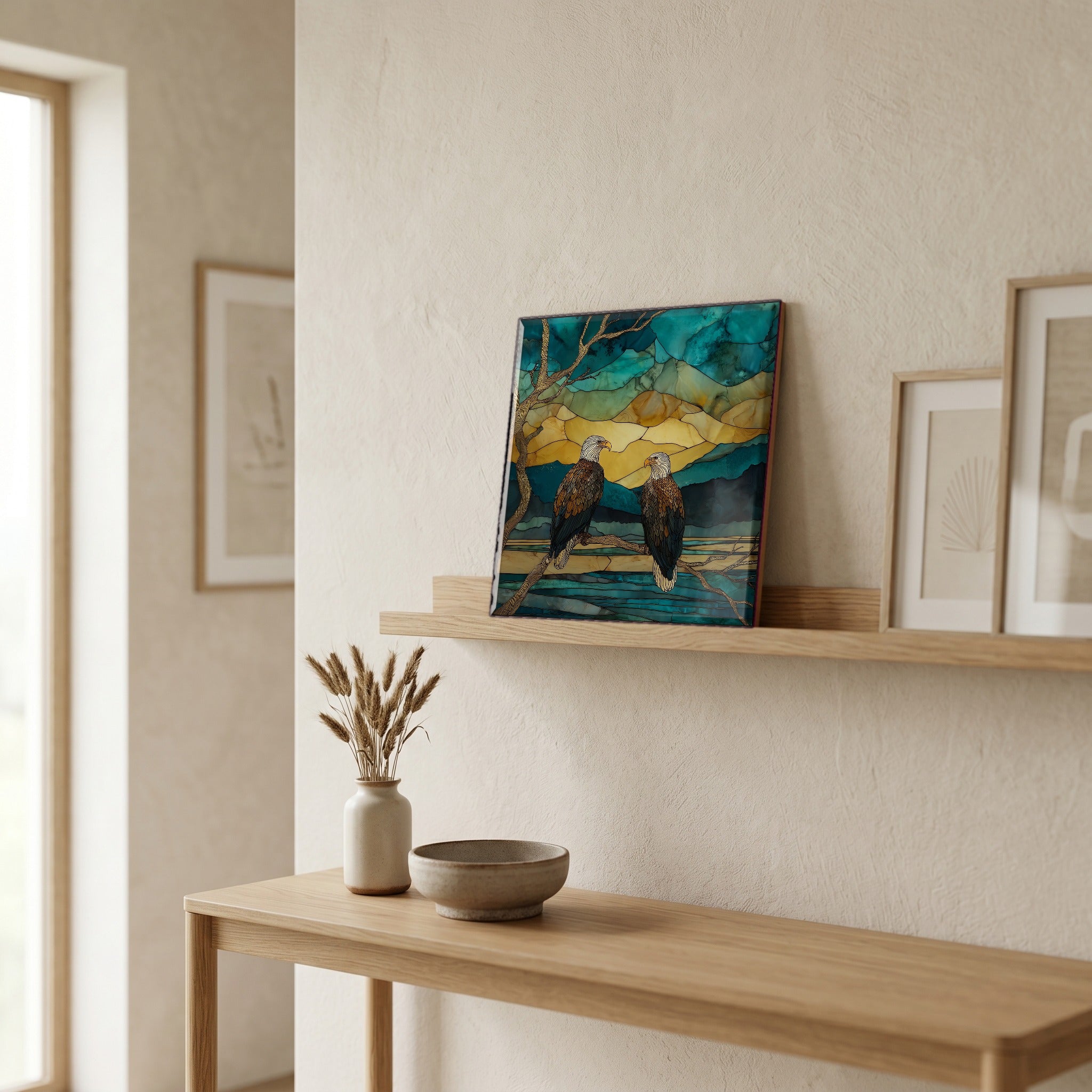 In the entryway, first thing you see.