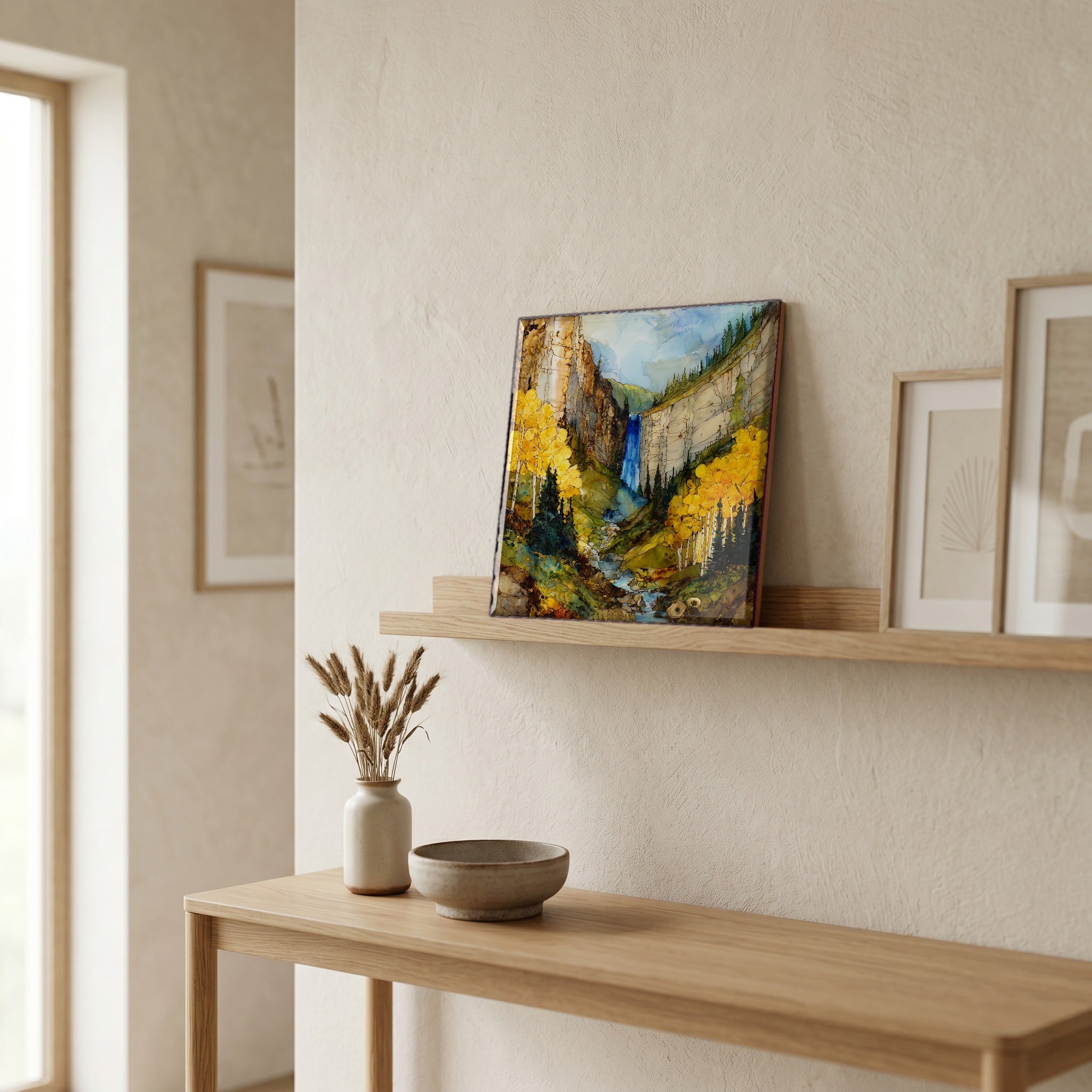 In the entryway, first thing you see.