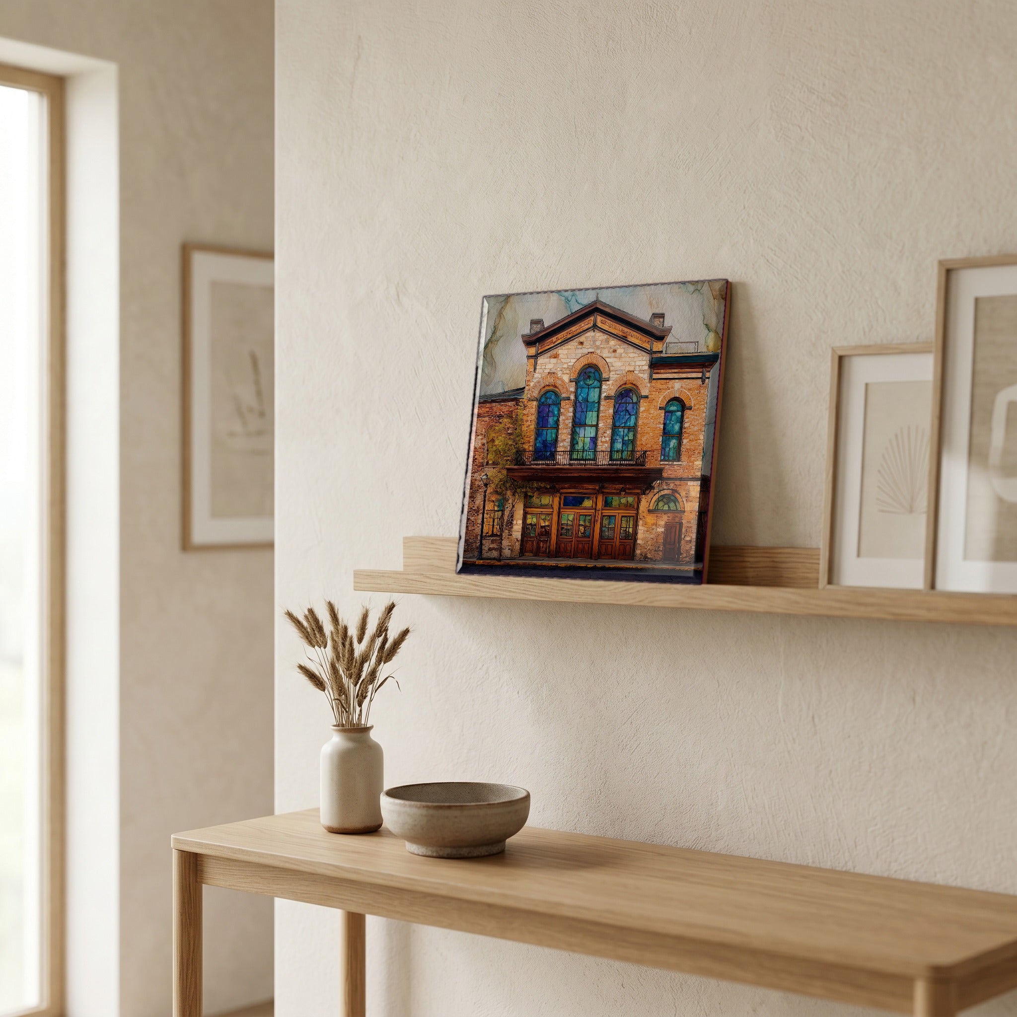 In the entryway, first thing you see.