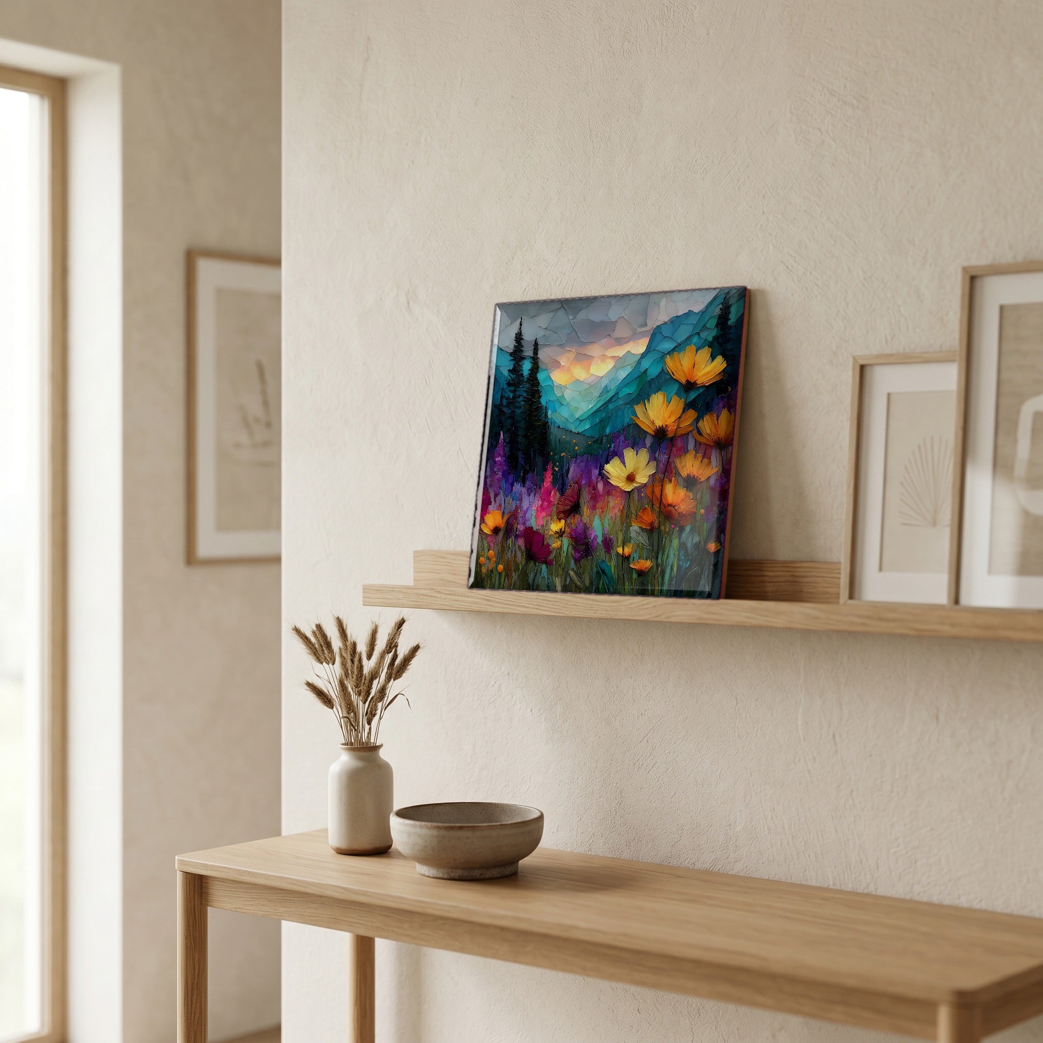 In the entryway, first thing you see.