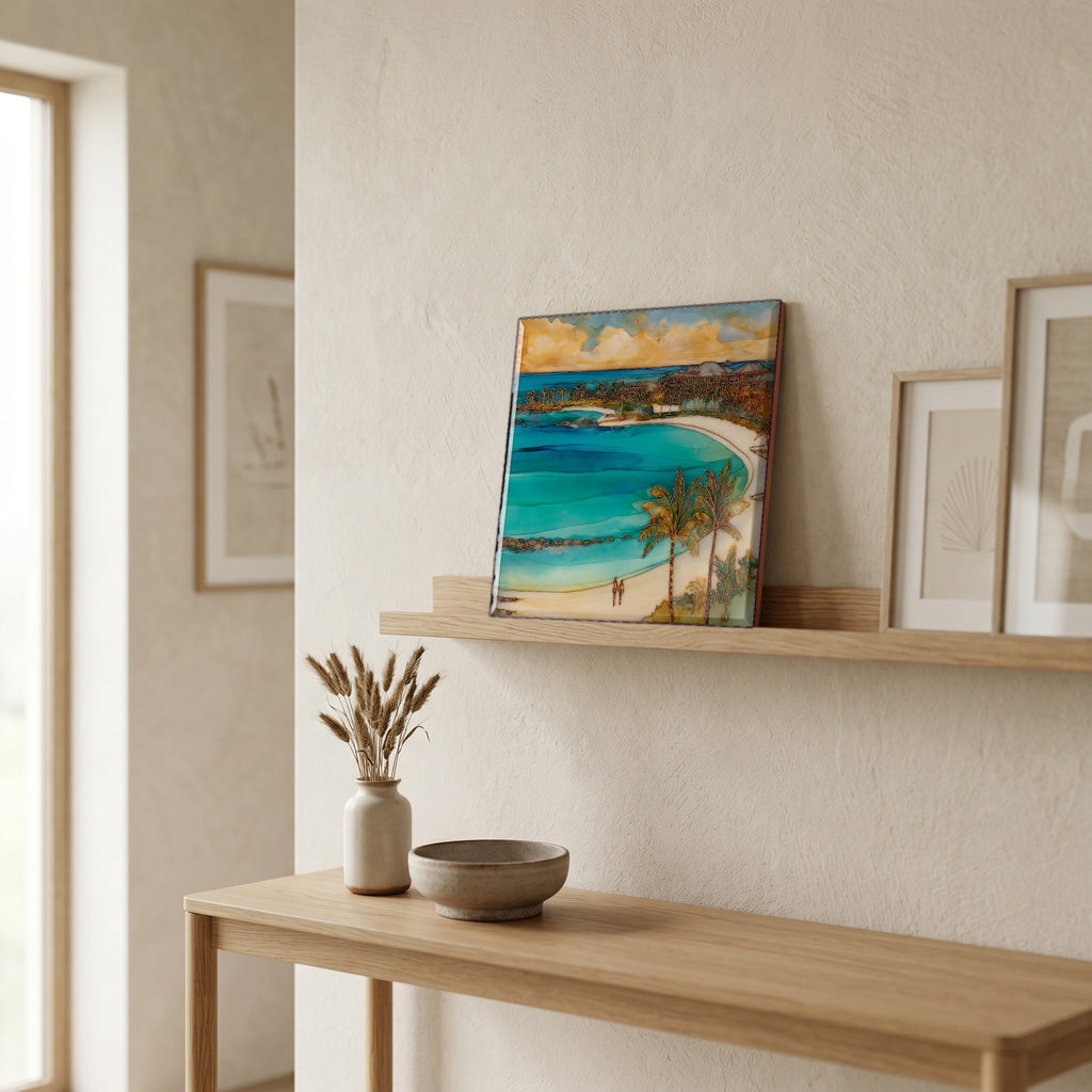 On a picture ledge, where the light comes in.
