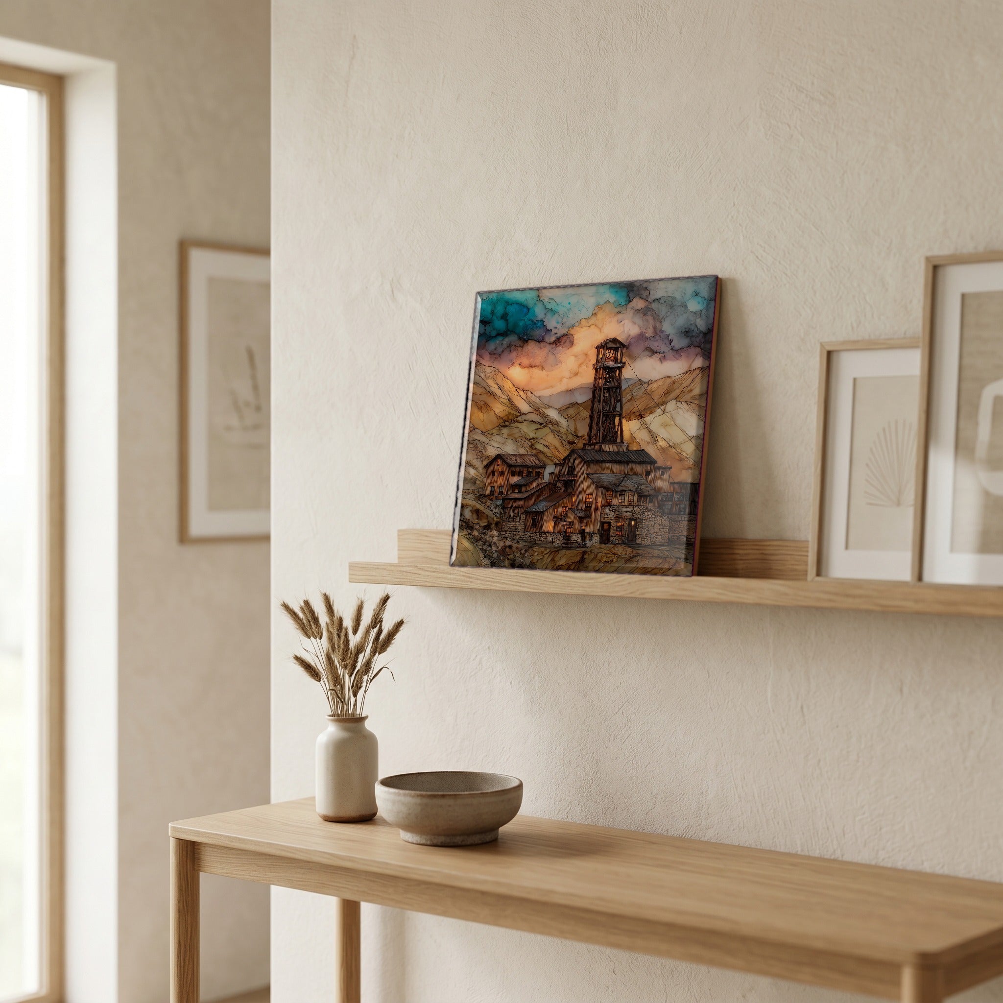 In the entryway, first thing you see.