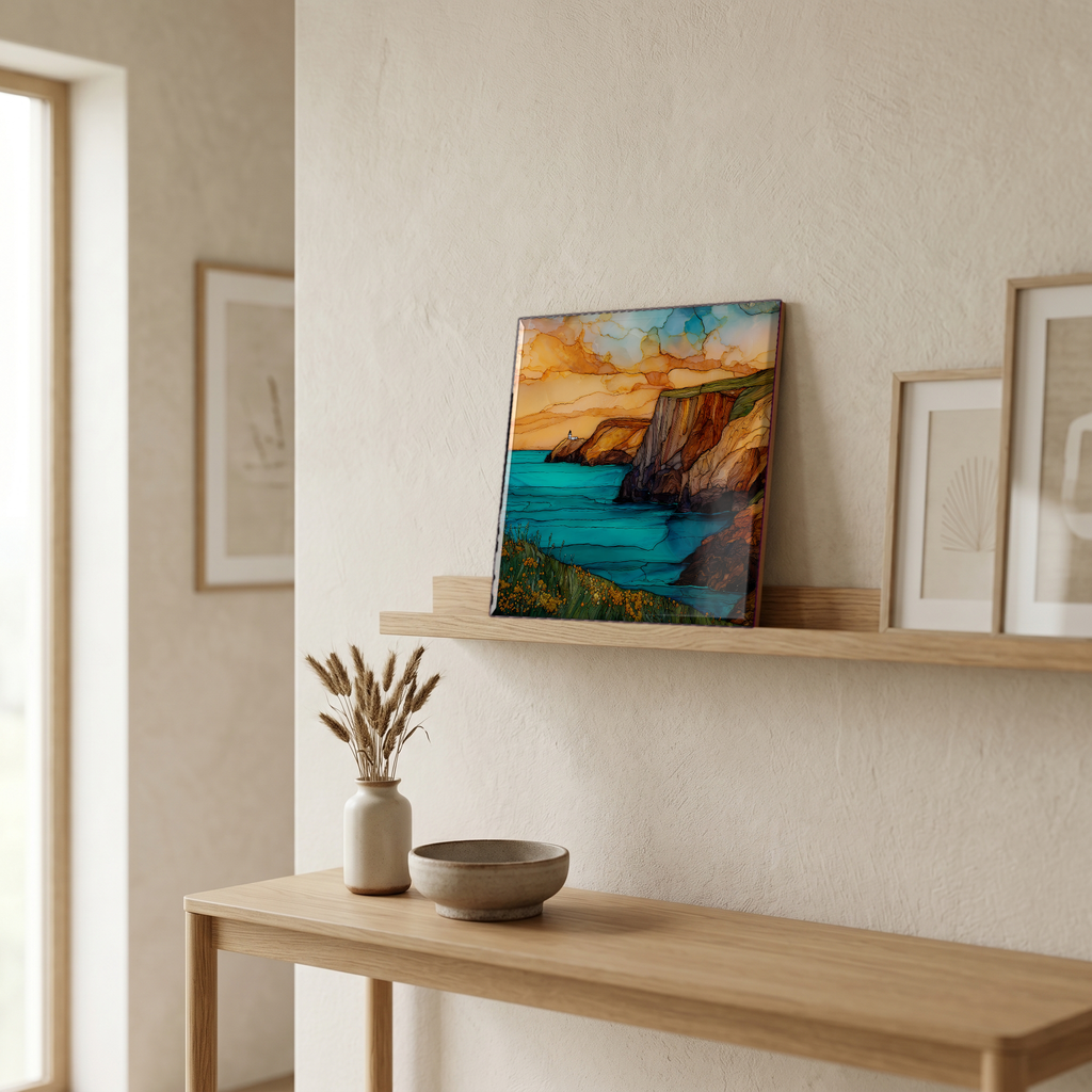On a picture ledge, where the light comes in.